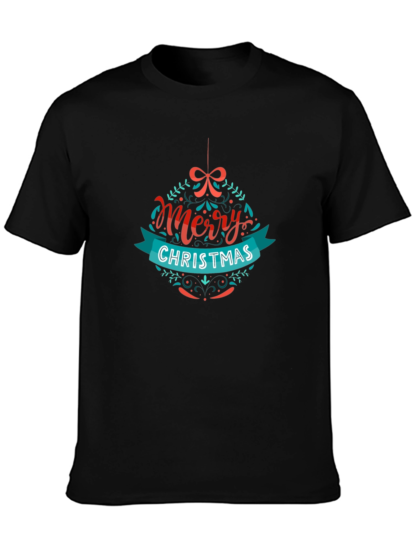 Merry Christmas Ornament Graphic Black T-Shirt
