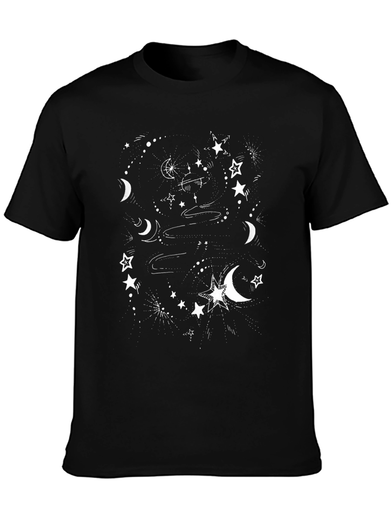 Celestial Star & Moon Graphic T-Shirt - Black