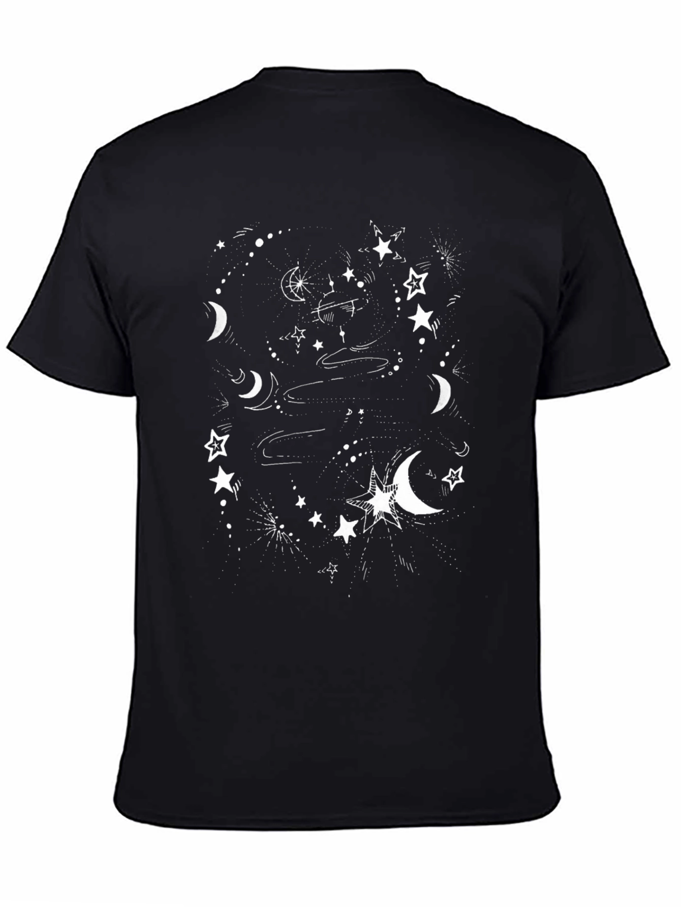 Celestial Star & Moon Graphic T-Shirt - Black