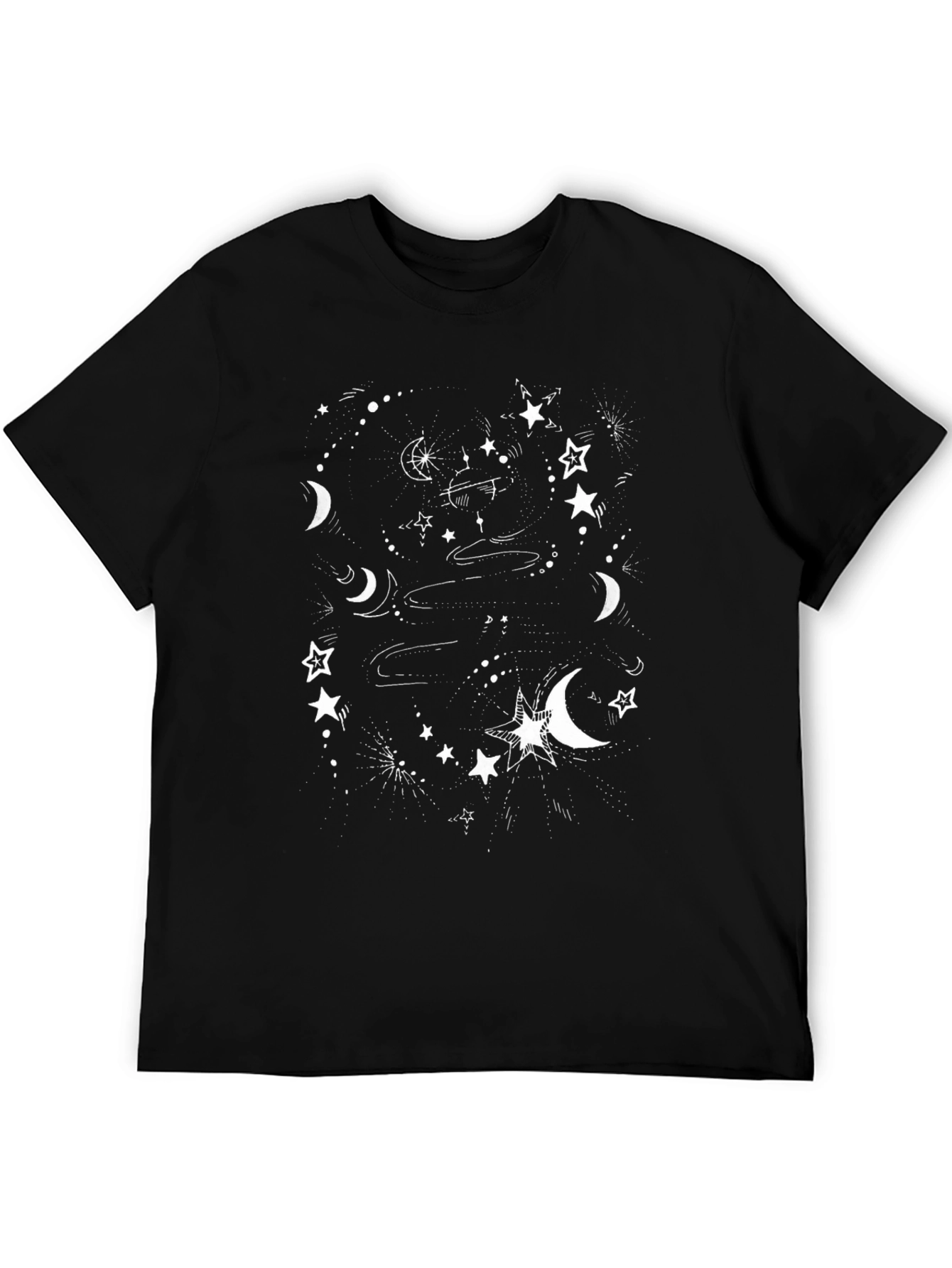 Celestial Star & Moon Graphic T-Shirt - Black