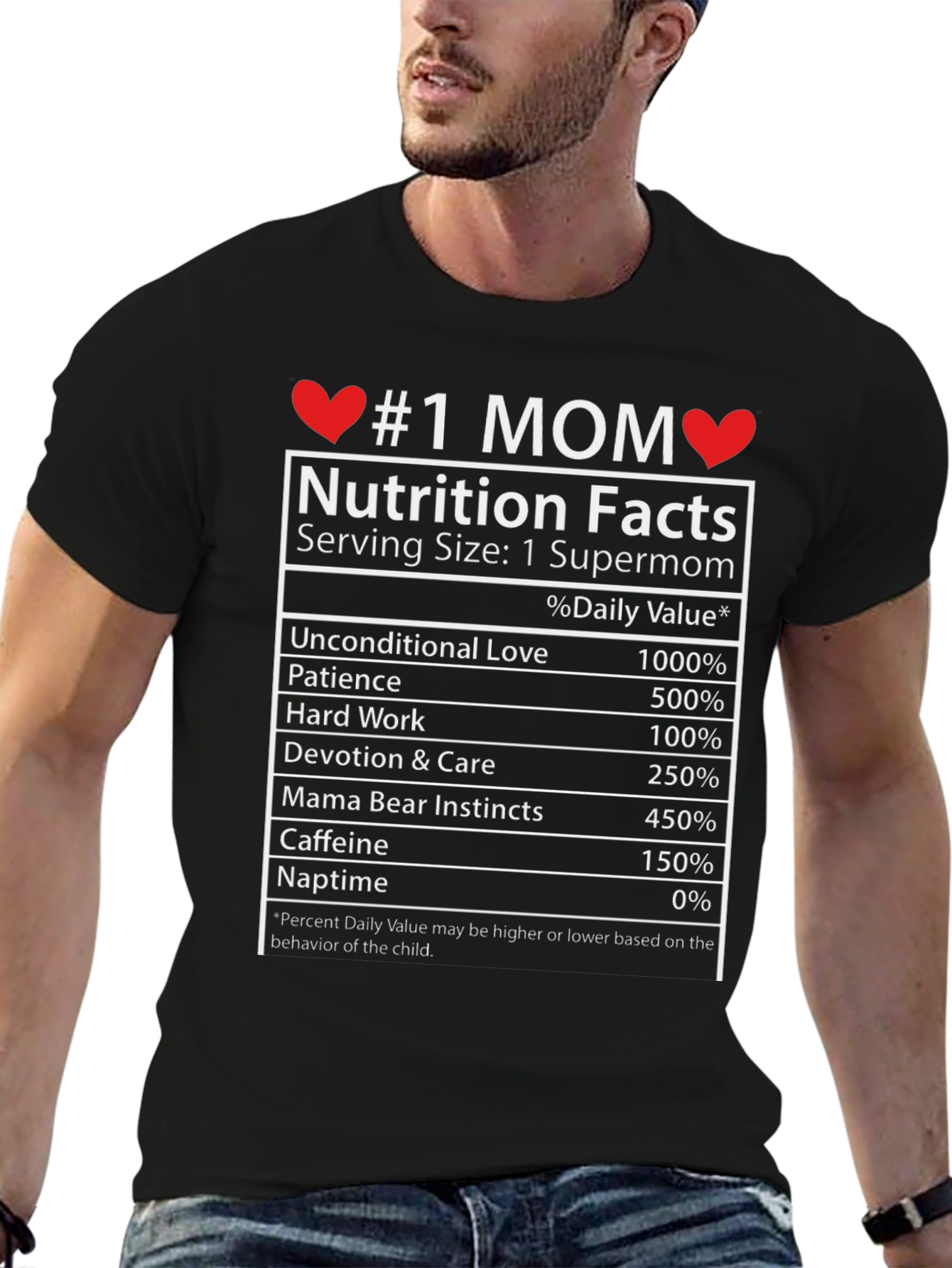 #1 Mom Nutrition Facts Graphic T-Shirt - Supermom Gift