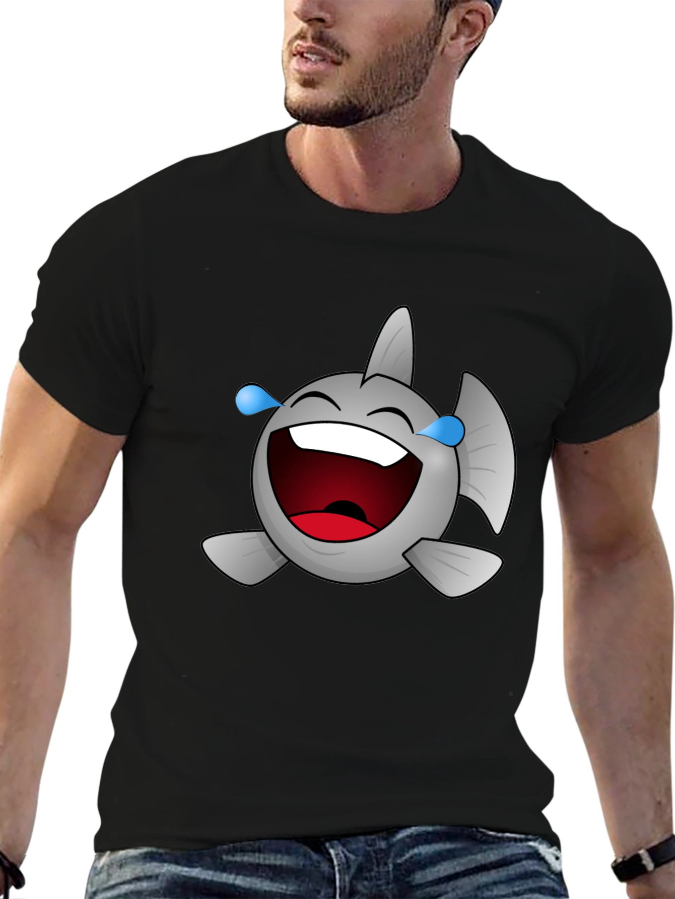 Laughing Fish Graphic Tee - Black Cotton Comfort