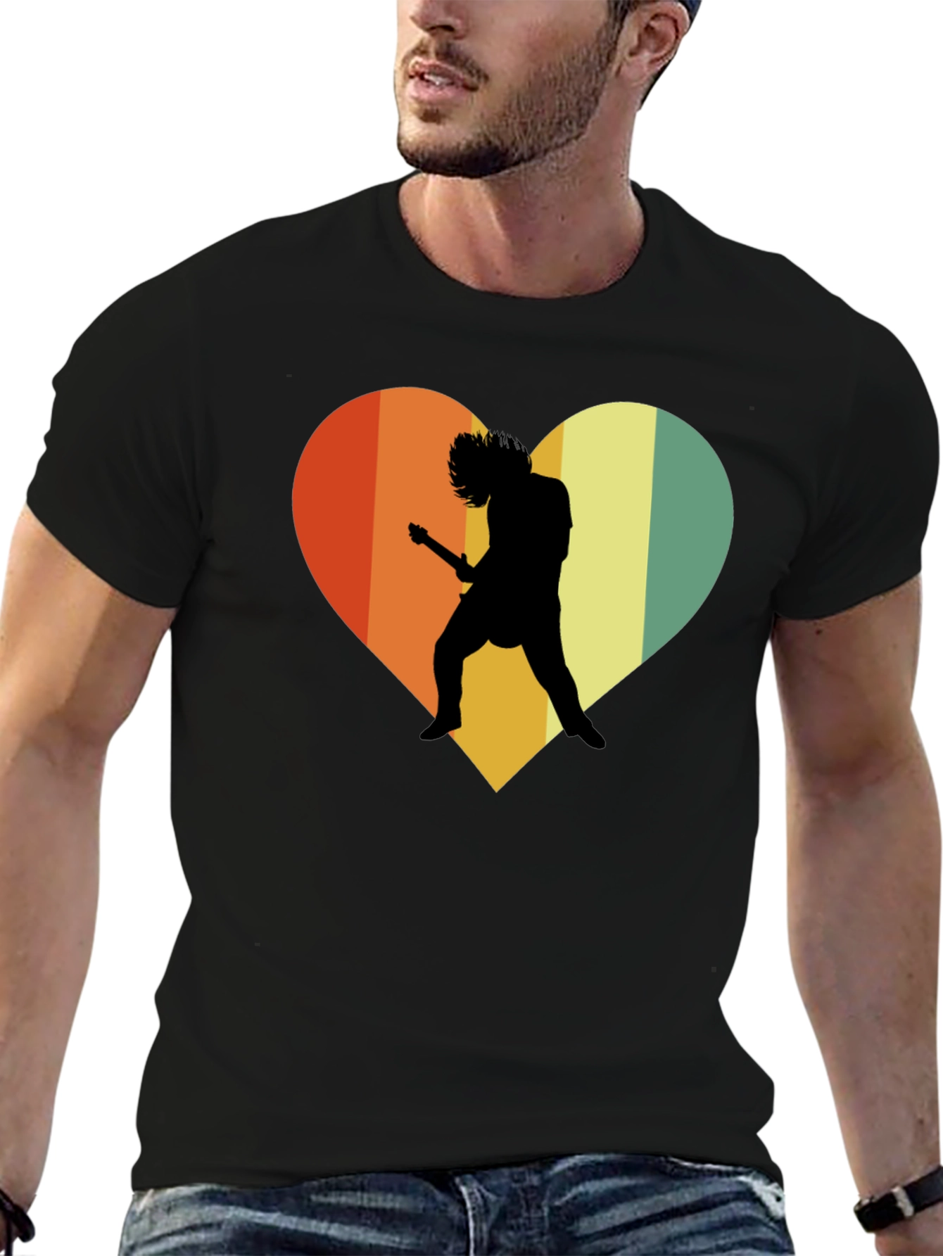 Retro Rock Guitar Heart Graphic Tee
