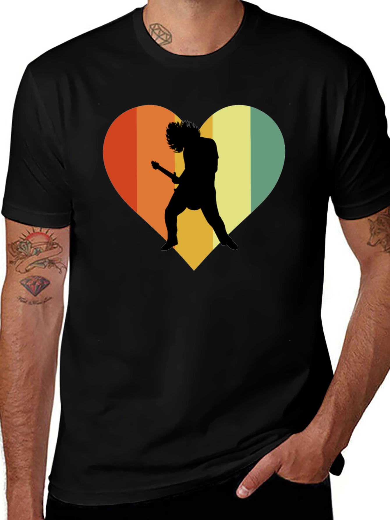 Retro Rock Guitar Heart Graphic Tee