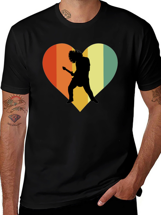 Retro Rock Guitar Heart Graphic Tee