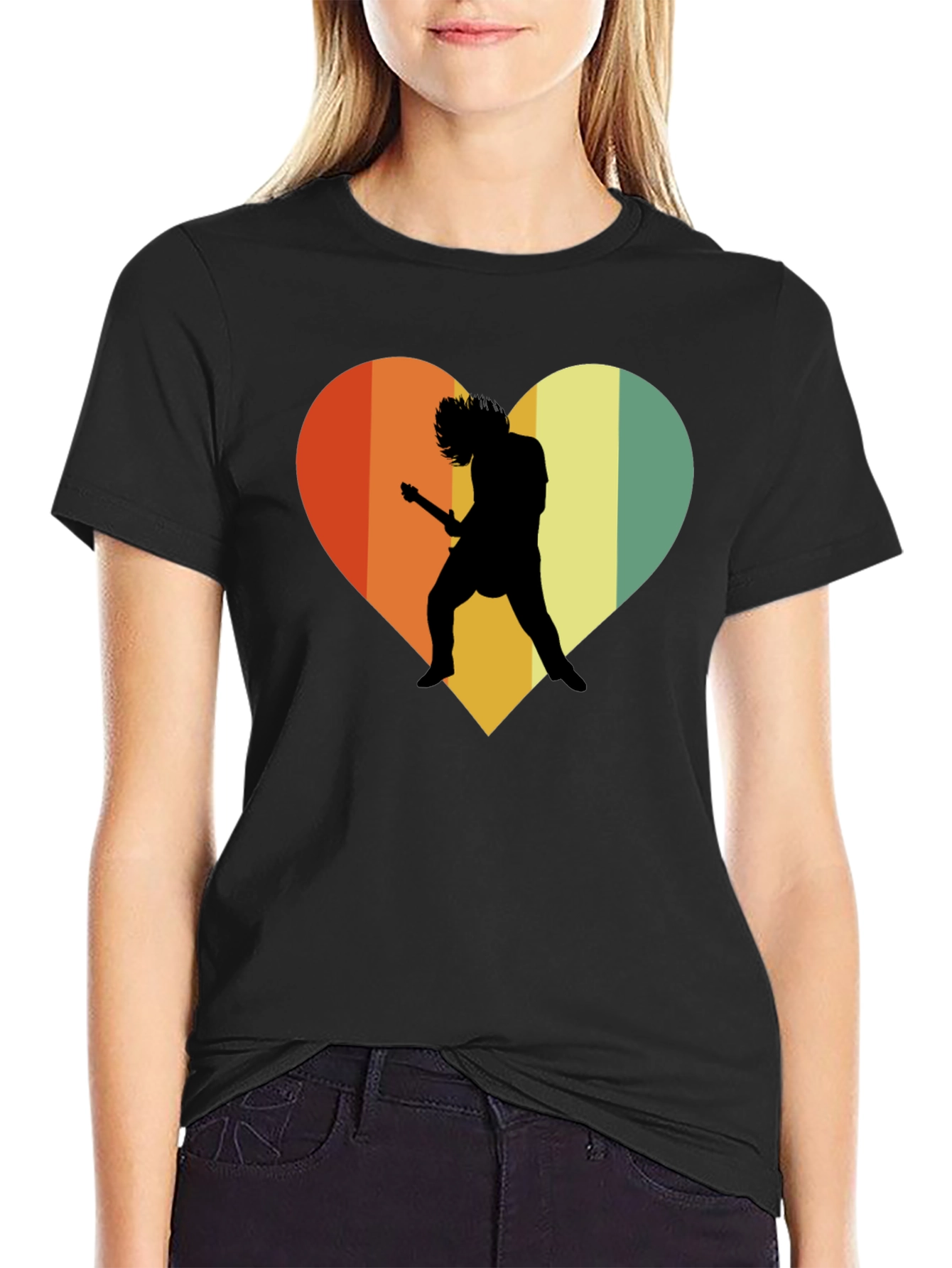 Retro Rock Guitar Heart Graphic Tee