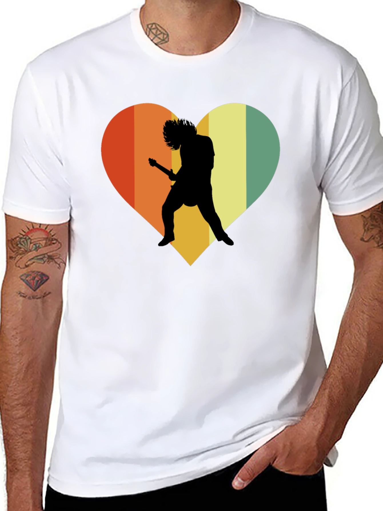Retro Rock Guitar Heart Graphic Tee