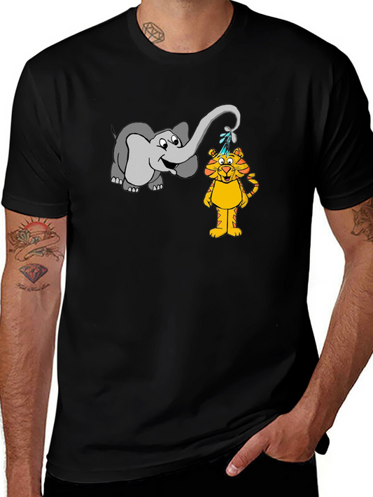 Elephant Watering Tiger Graphic T-Shirt