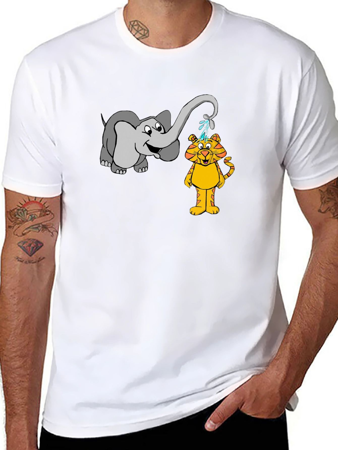 Elephant Watering Tiger Graphic T-Shirt