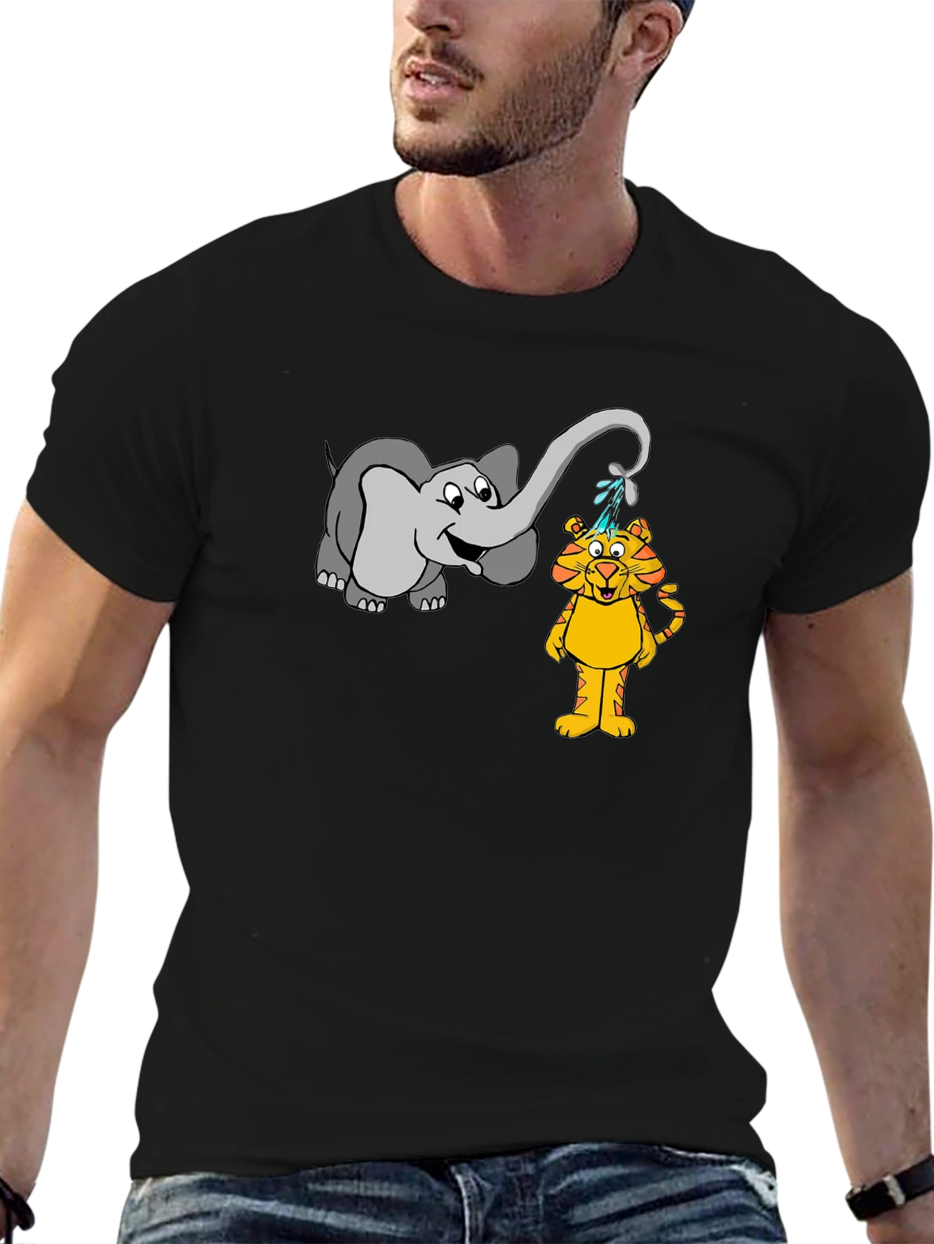 Elephant Watering Tiger Graphic T-Shirt