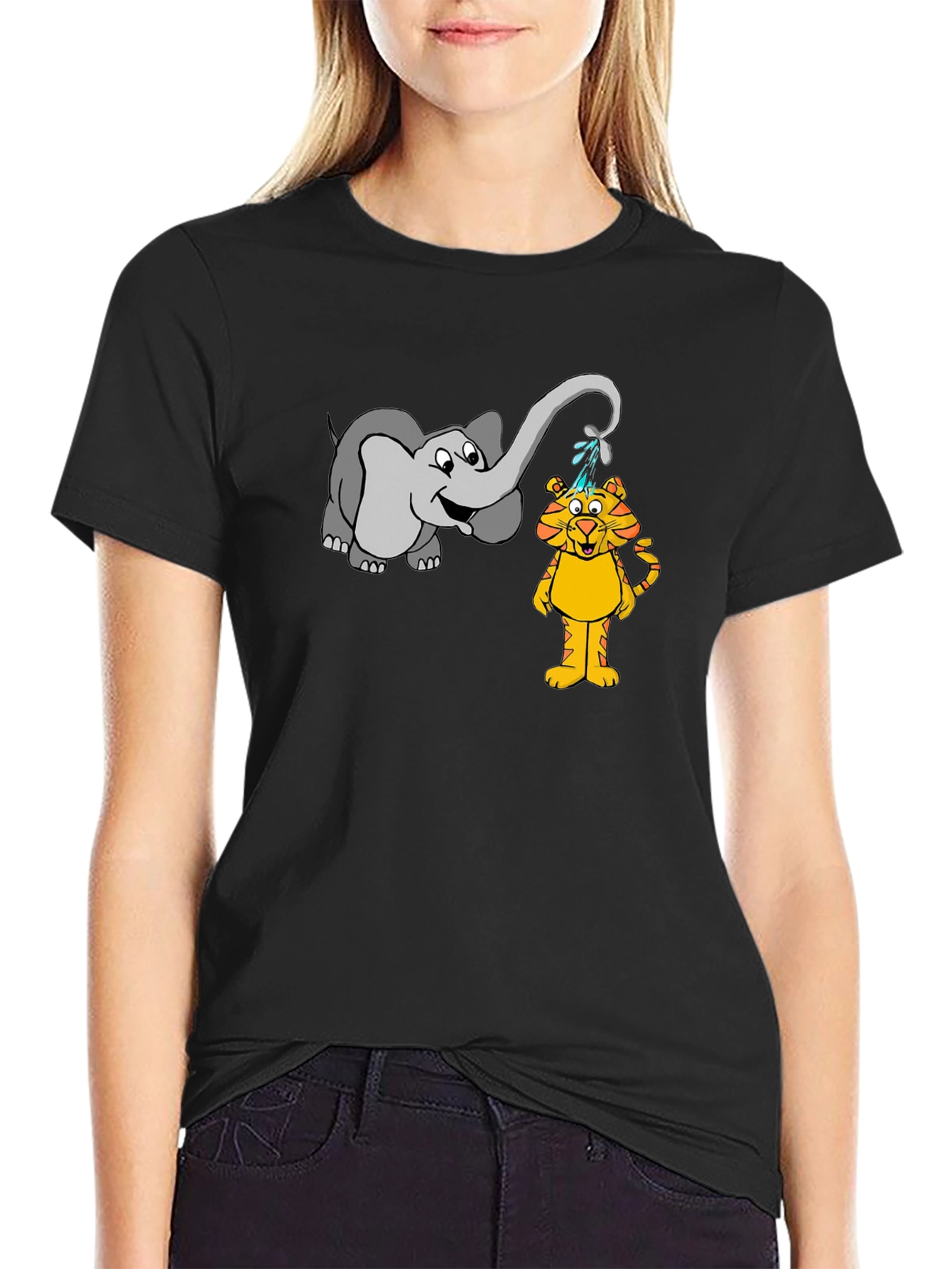 Elephant Watering Tiger Graphic T-Shirt