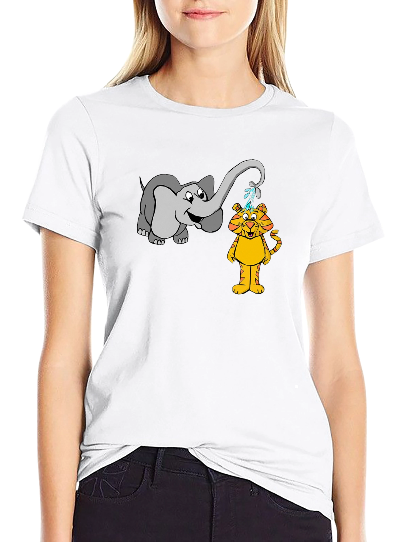 Elephant Watering Tiger Graphic T-Shirt