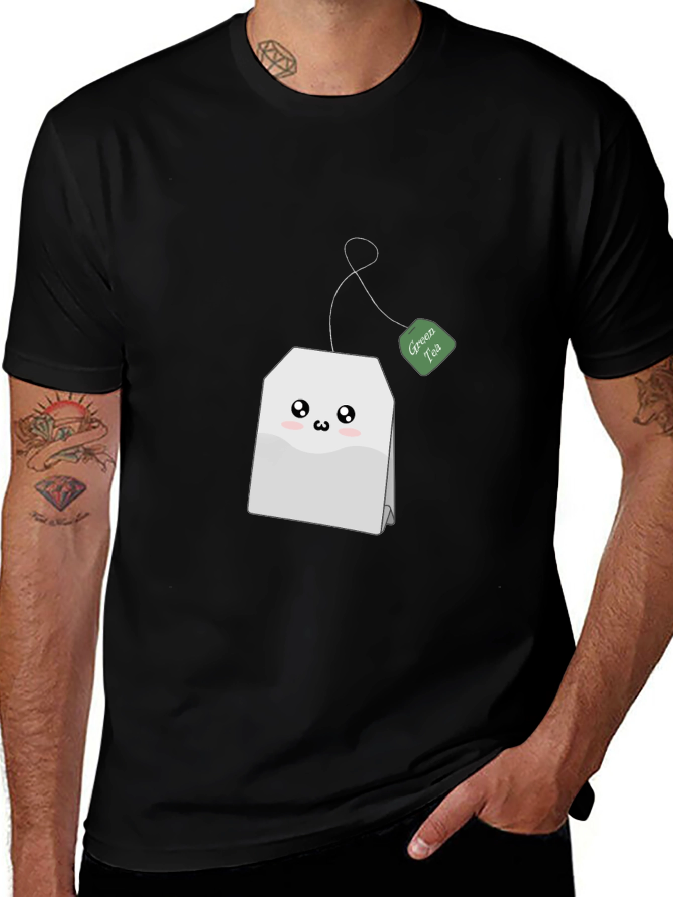 Cute Green Tea Bag T-Shirt - Black