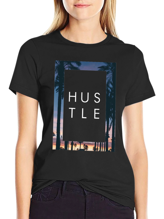 Hustle Palm Tree Graphic Black T-Shirt