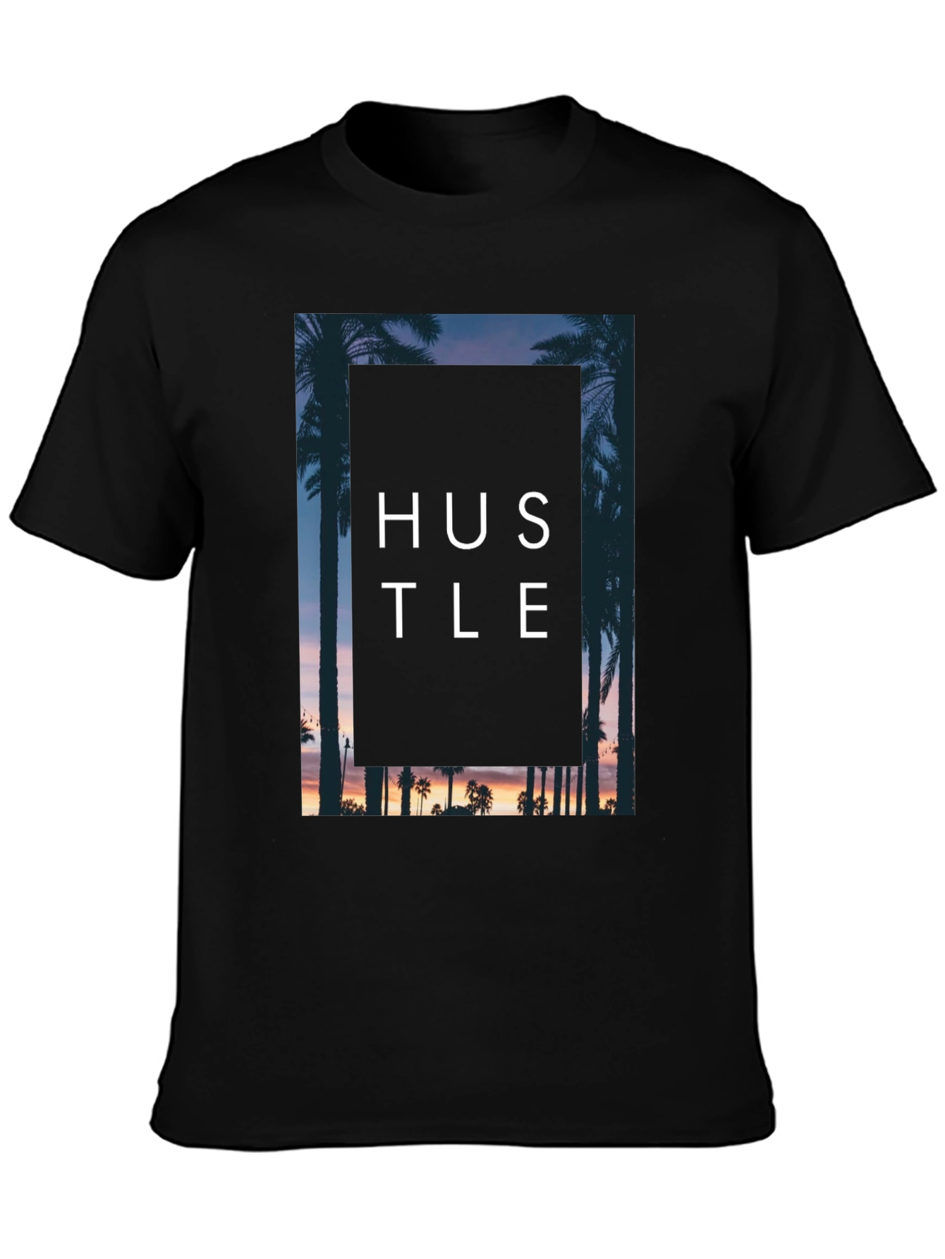 Hustle Palm Tree Graphic Black T-Shirt