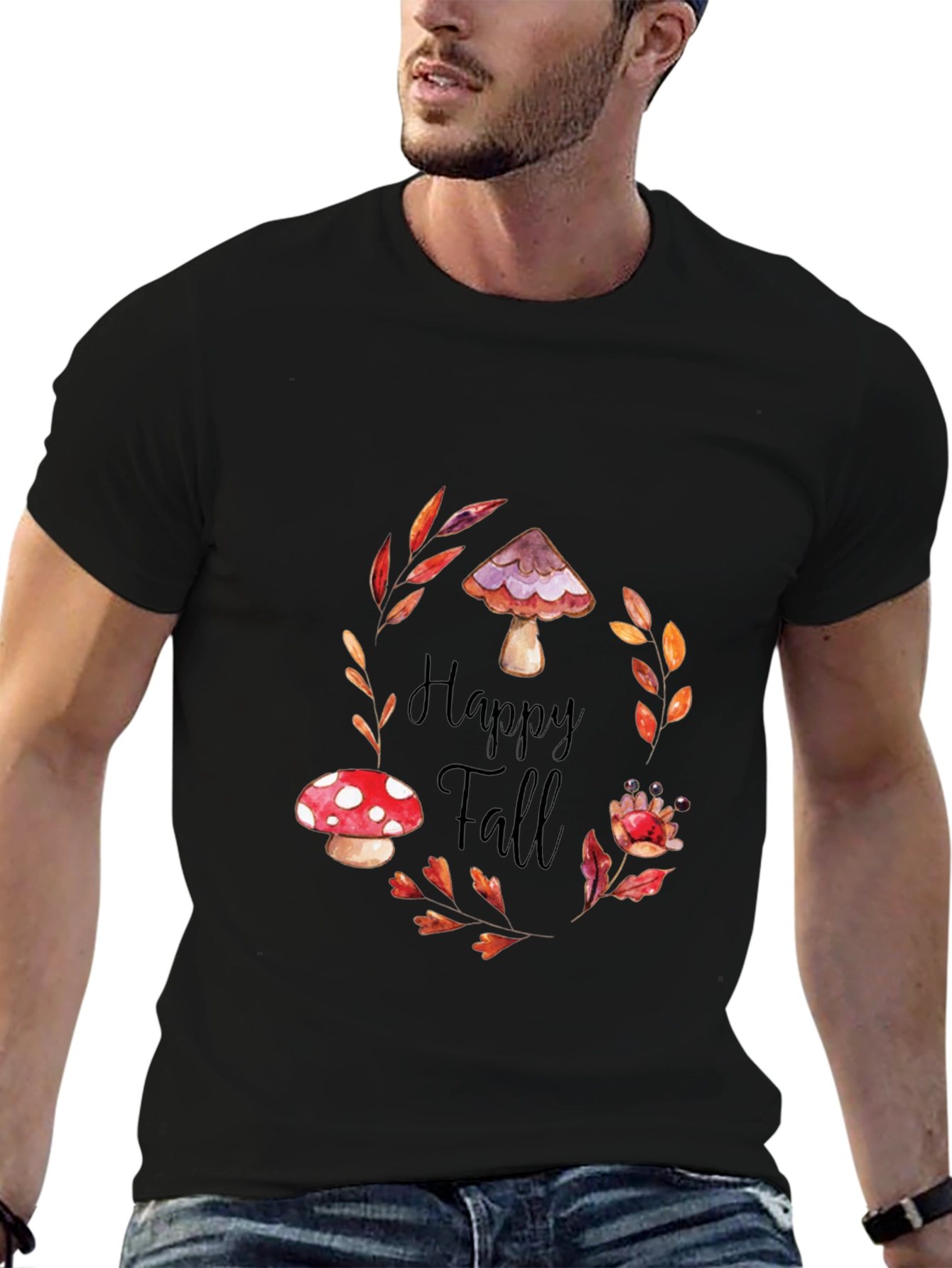 Happy Fall Mushroom T-Shirt - Autumnal Graphic Tee