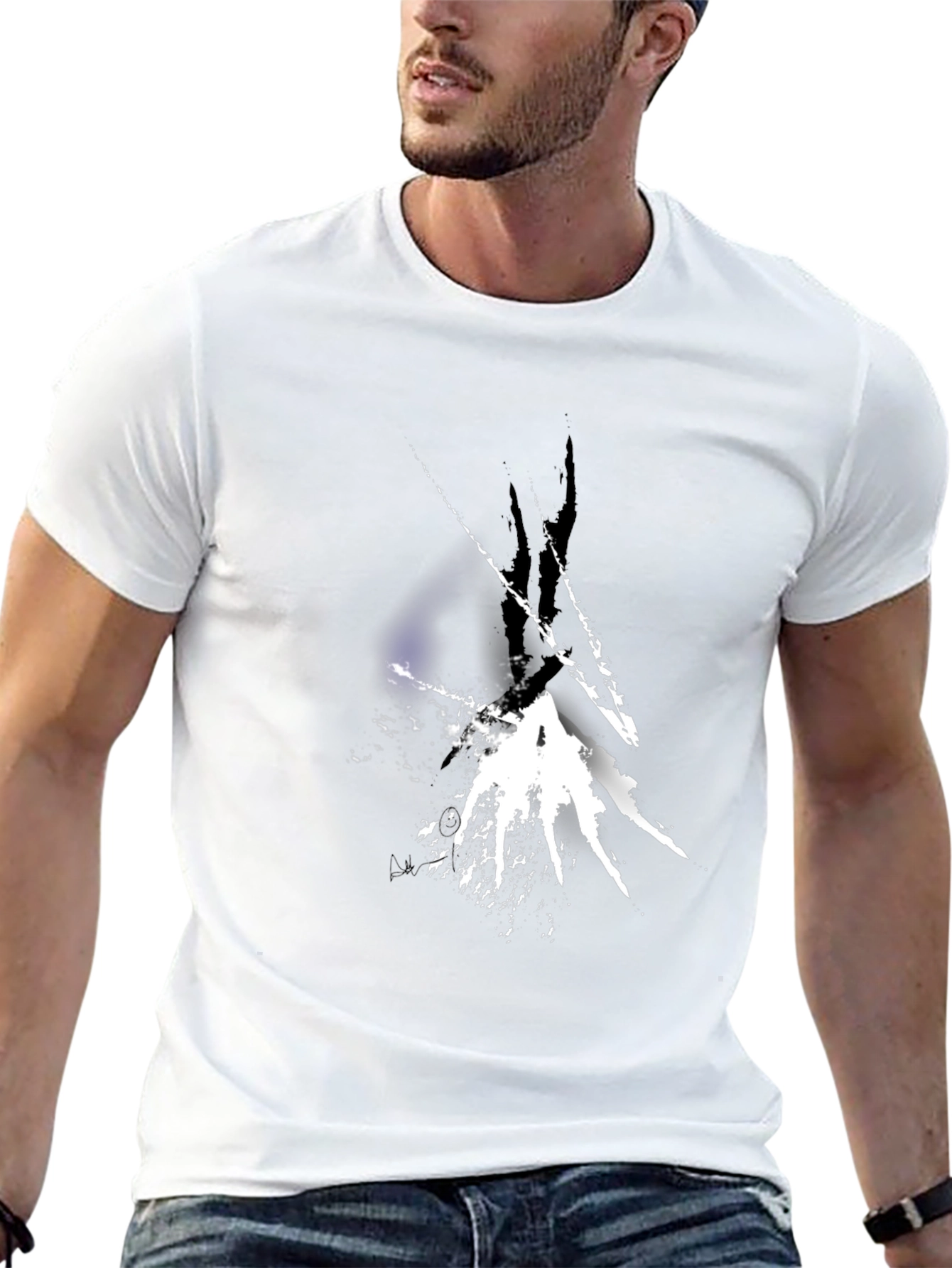 Abstract White Splatter Black T-Shirt