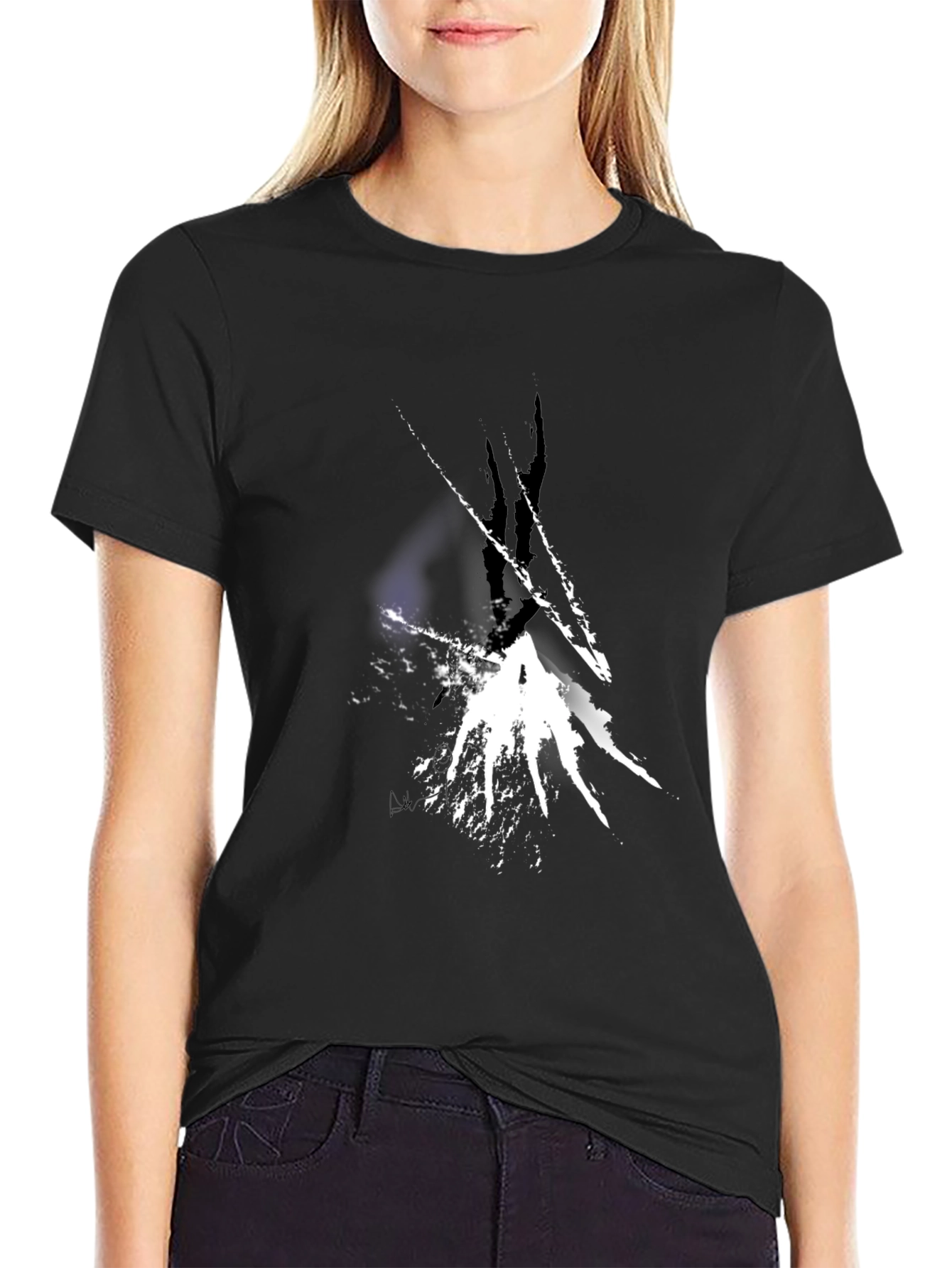 Abstract White Splatter Black T-Shirt