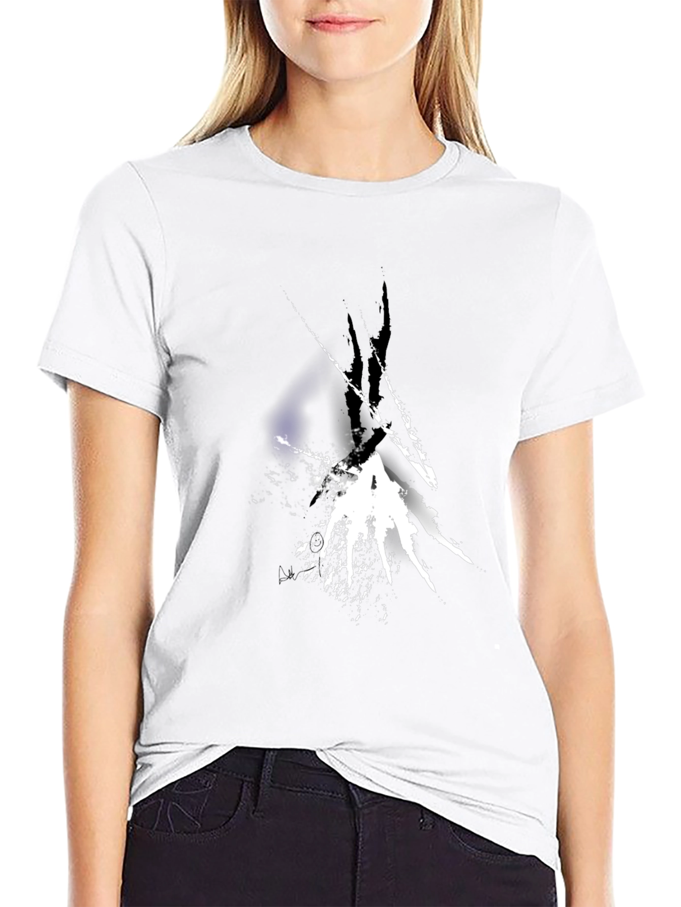Abstract White Splatter Black T-Shirt