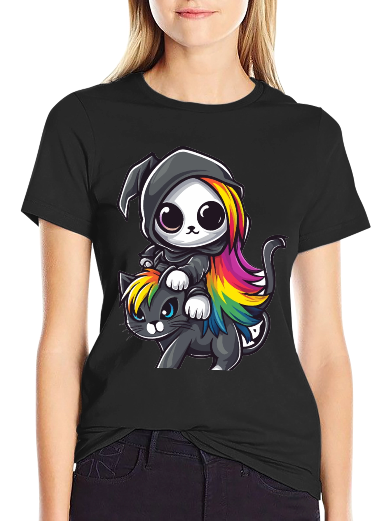Cute Grim Reaper Cat Ride T-Shirt