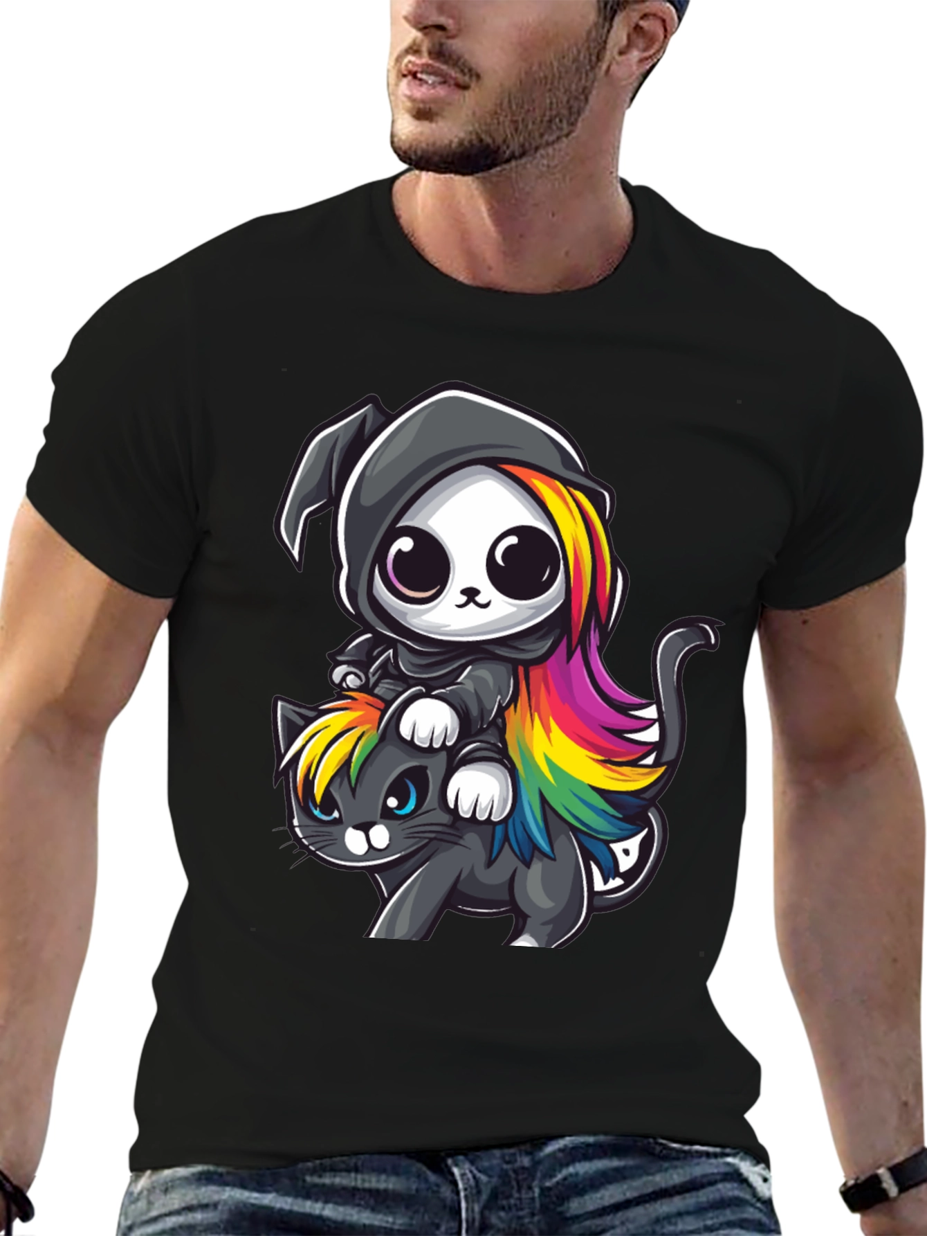 Cute Grim Reaper Cat Ride T-Shirt