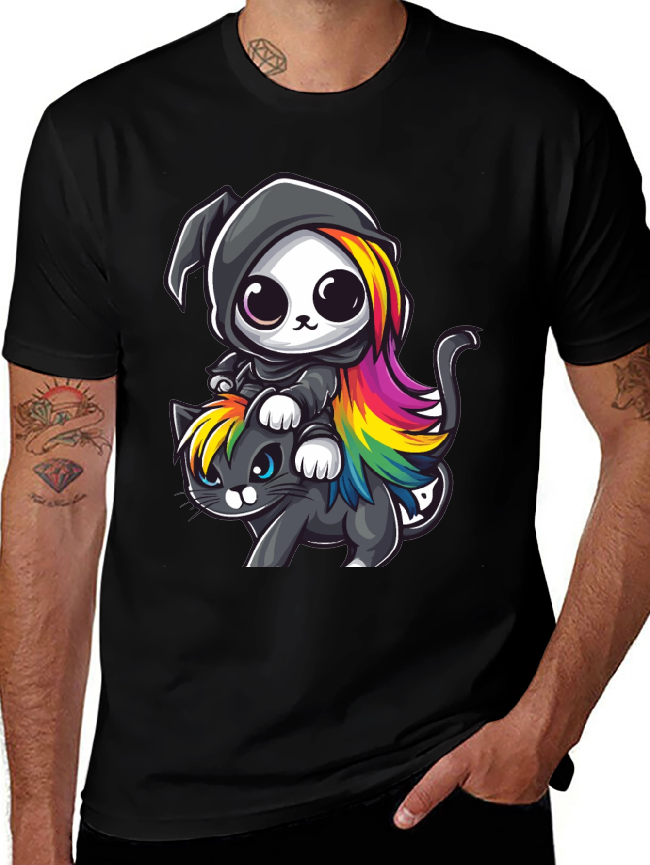 Cute Grim Reaper Cat Ride T-Shirt