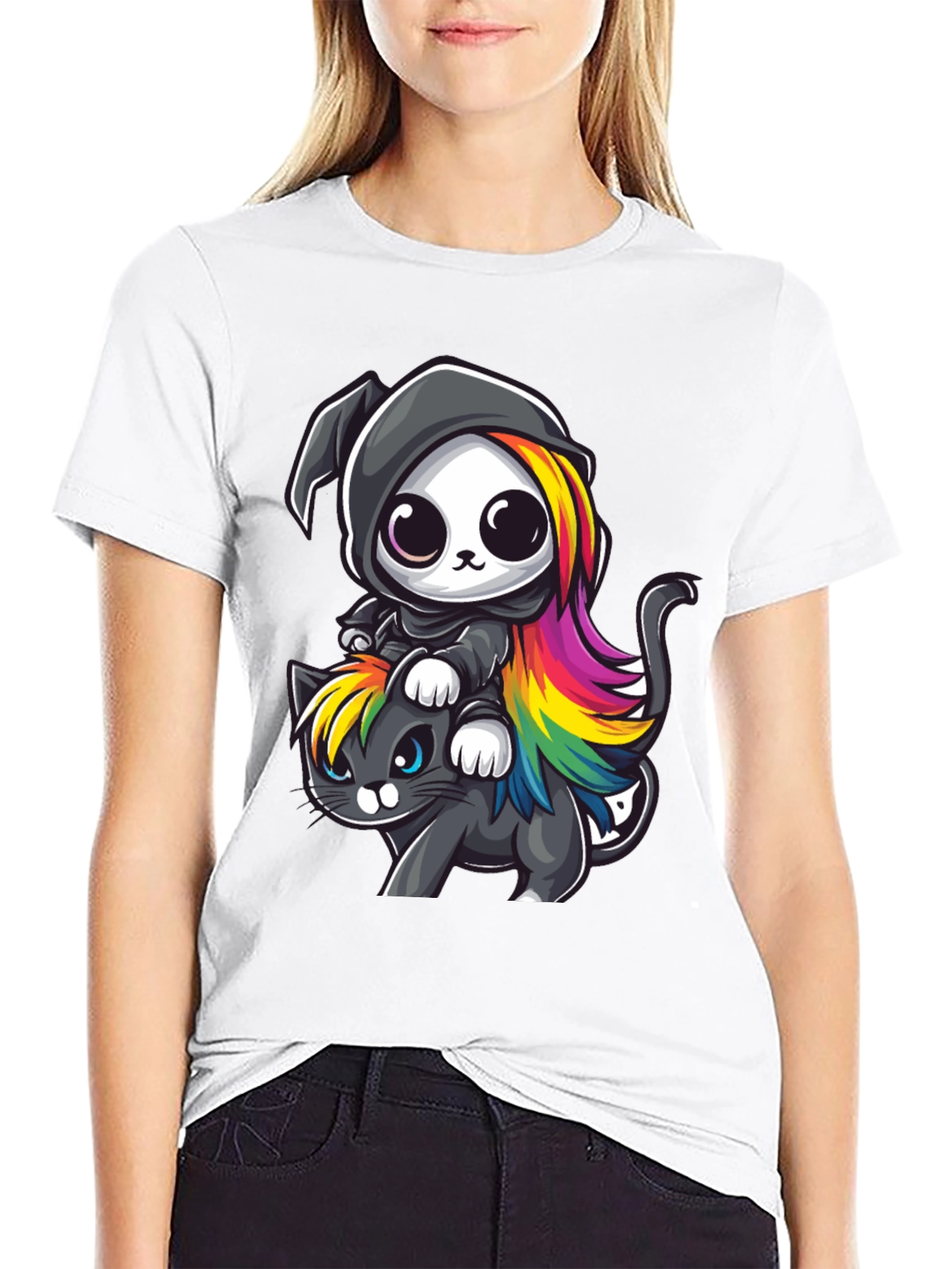 Cute Grim Reaper Cat Ride T-Shirt