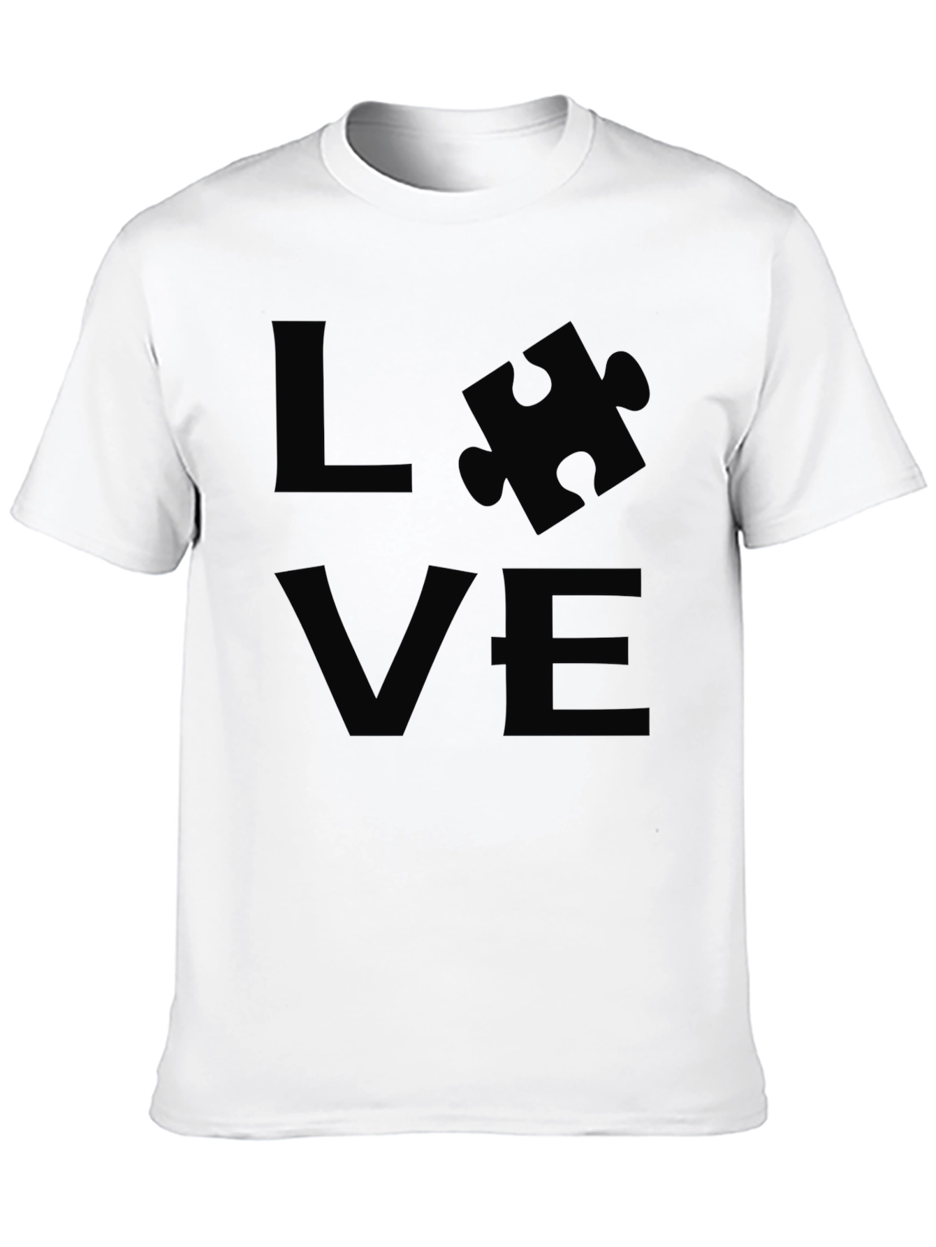 Love Puzzle Piece Graphic Tee - Black Cotton T-Shirt