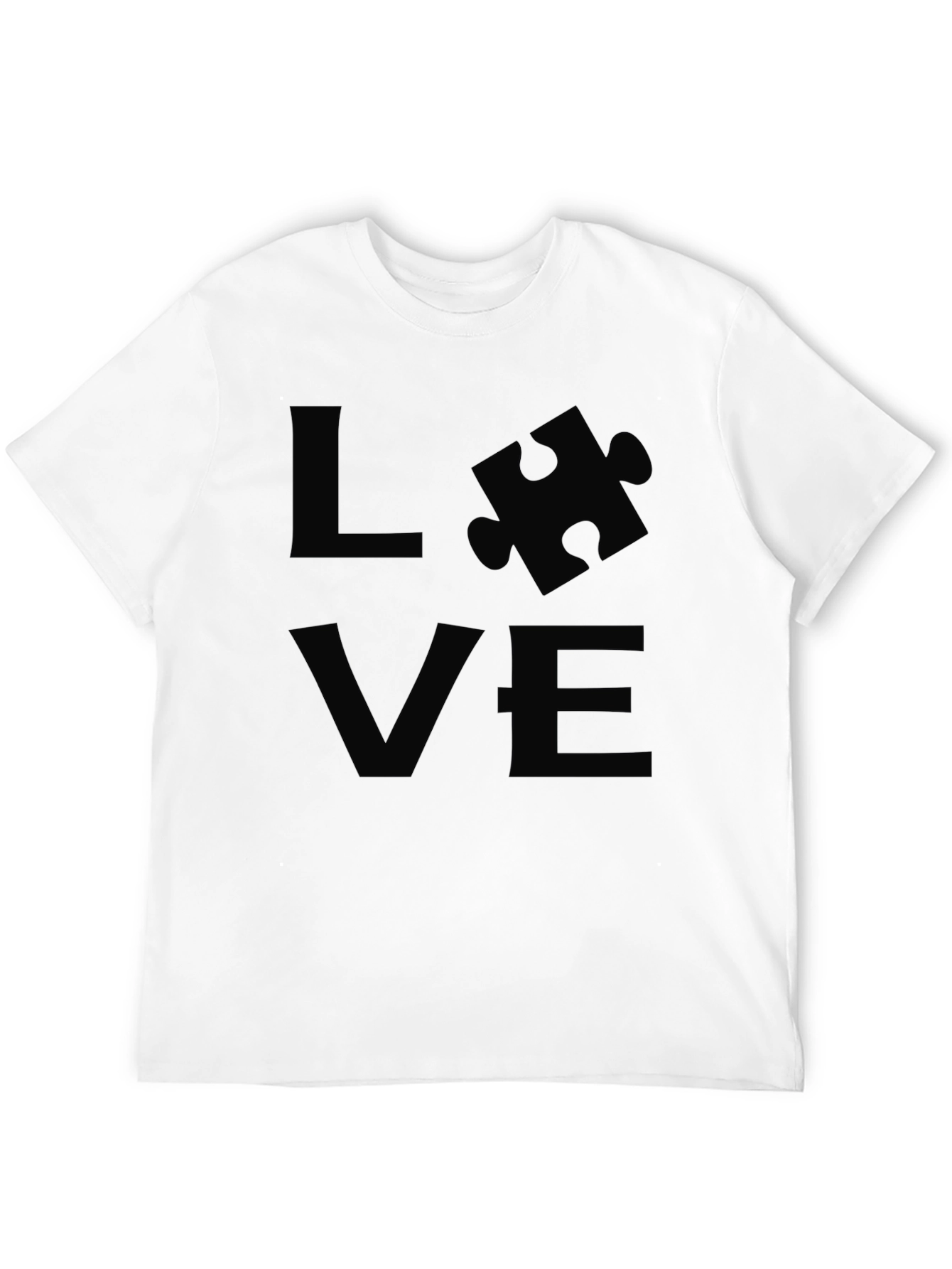 Love Puzzle Piece Graphic Tee - Black Cotton T-Shirt
