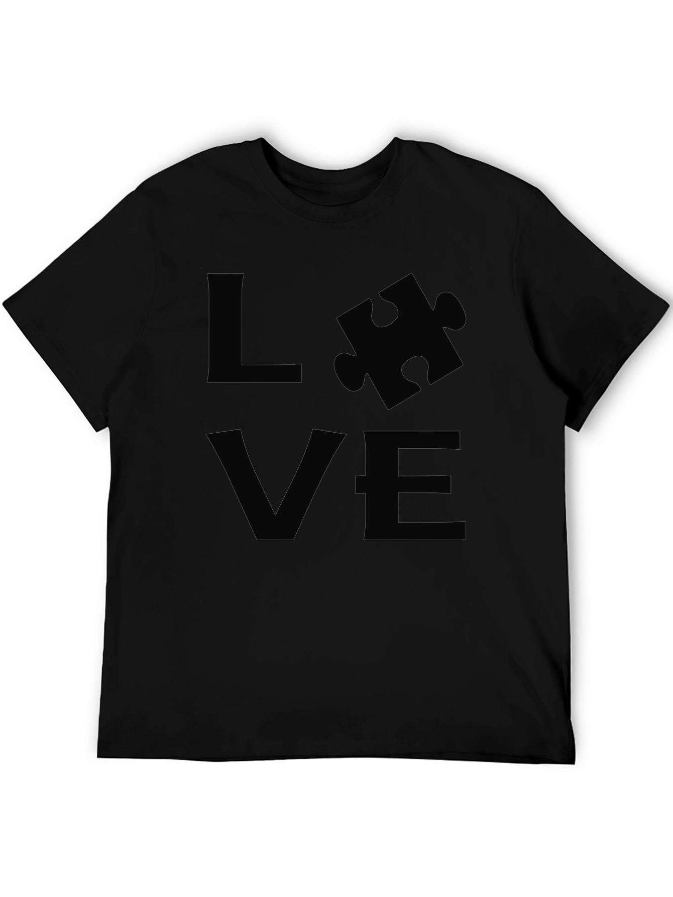 Love Puzzle Piece Graphic Tee - Black Cotton T-Shirt