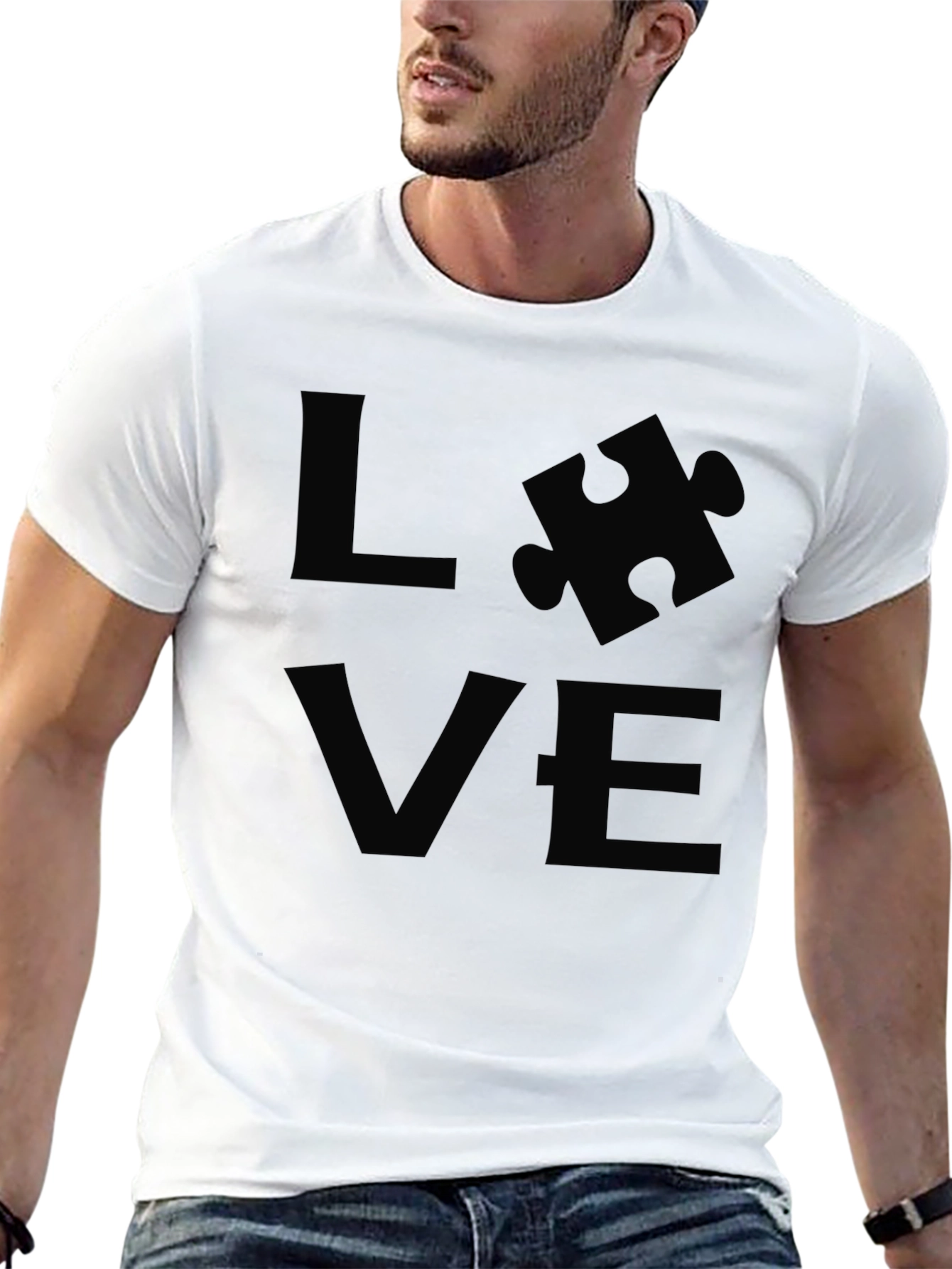 Love Puzzle Piece Graphic Tee - Black Cotton T-Shirt