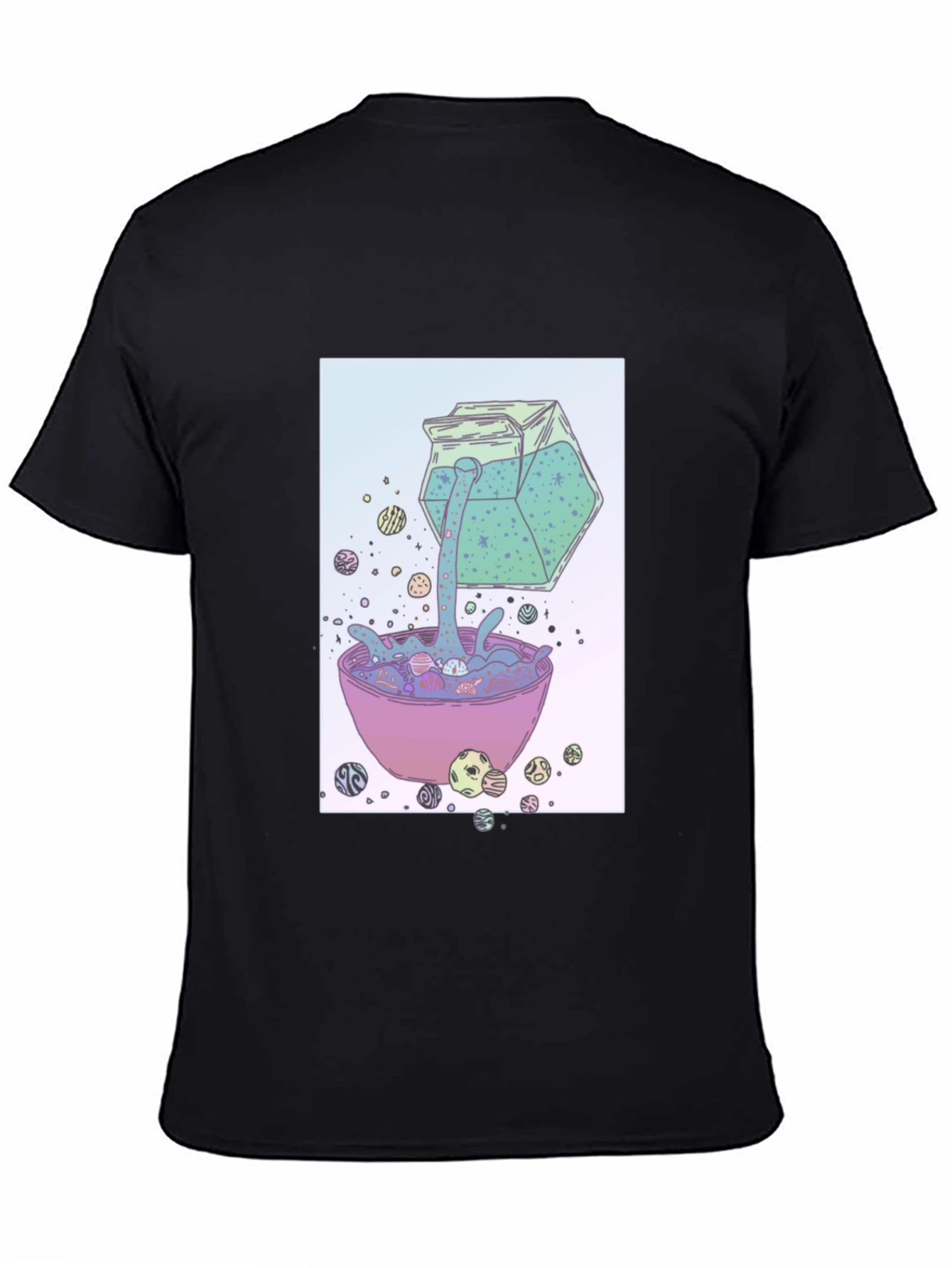 Surreal Cereal Cartoon Graphic Print Black T-Shirt