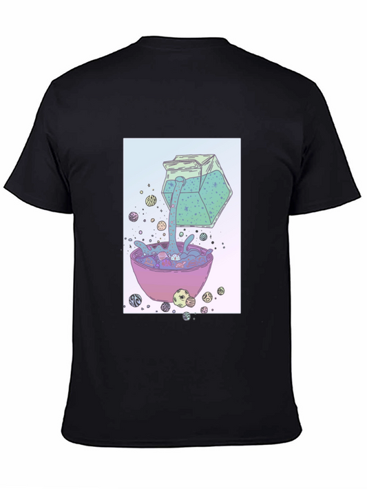 Surreal Cereal Cartoon Graphic Print Black T-Shirt