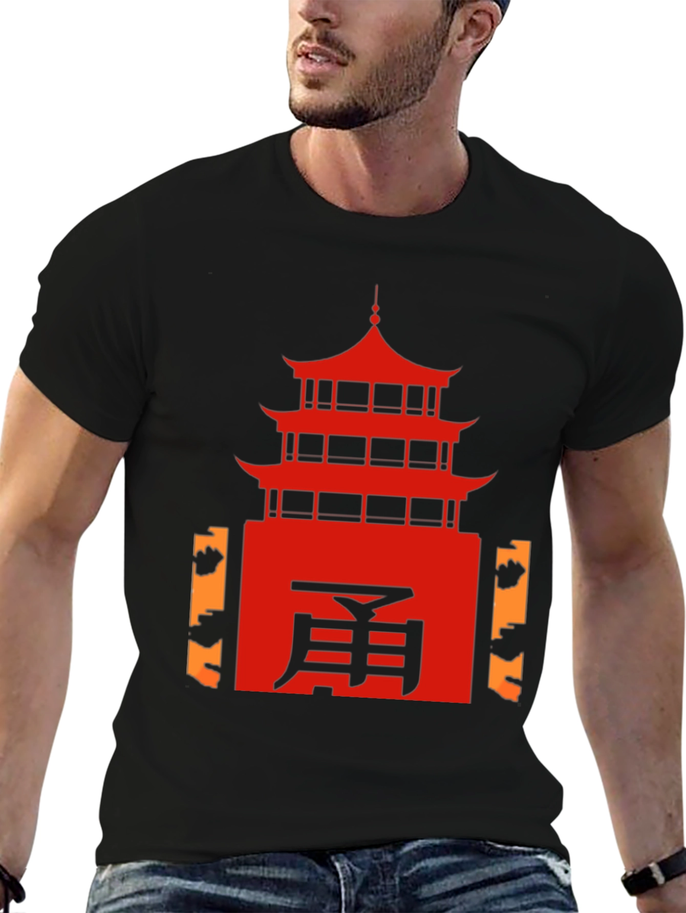 Oriental Temple Graphic Tee - Black