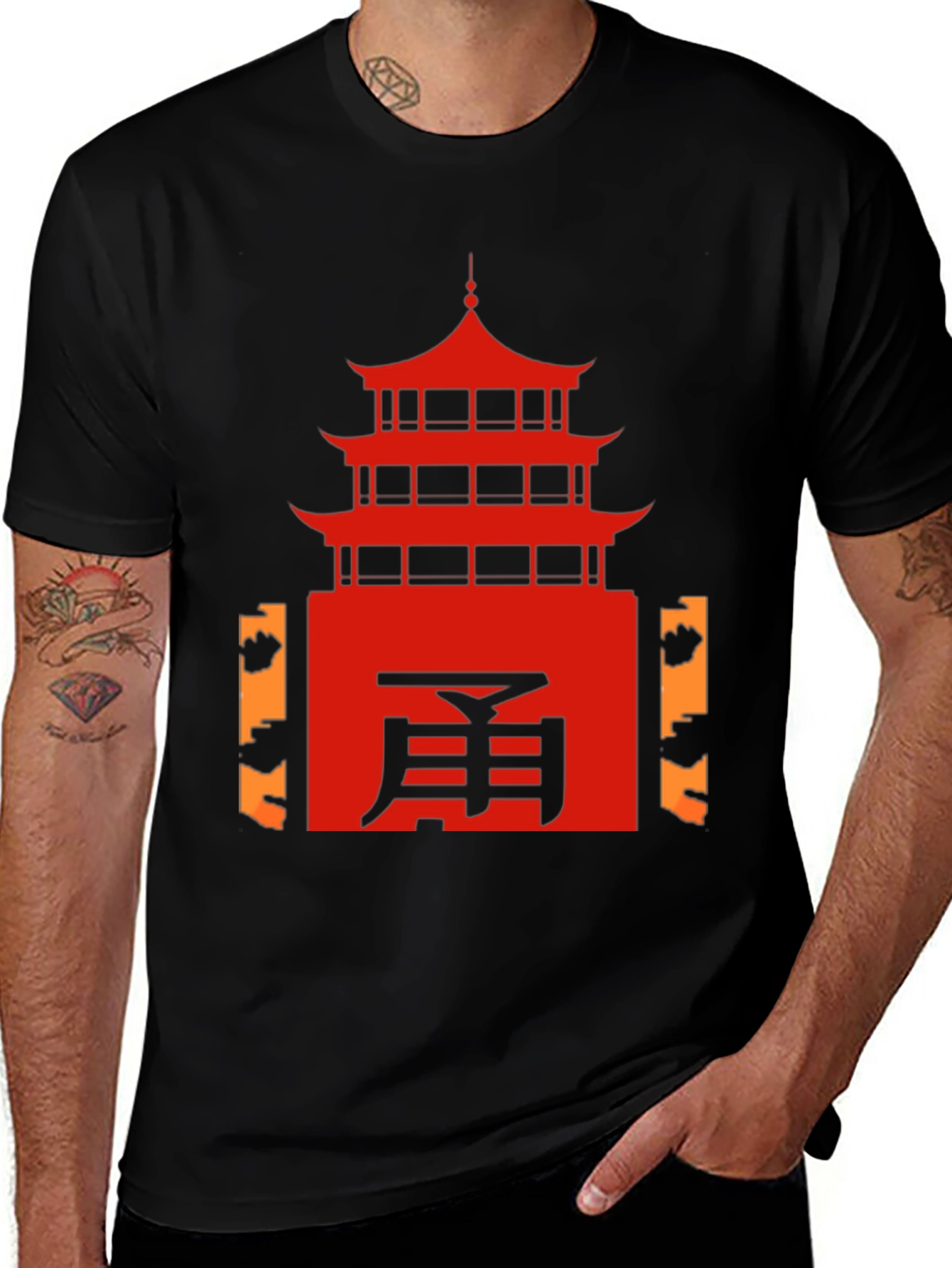 Oriental Temple Graphic Tee - Black