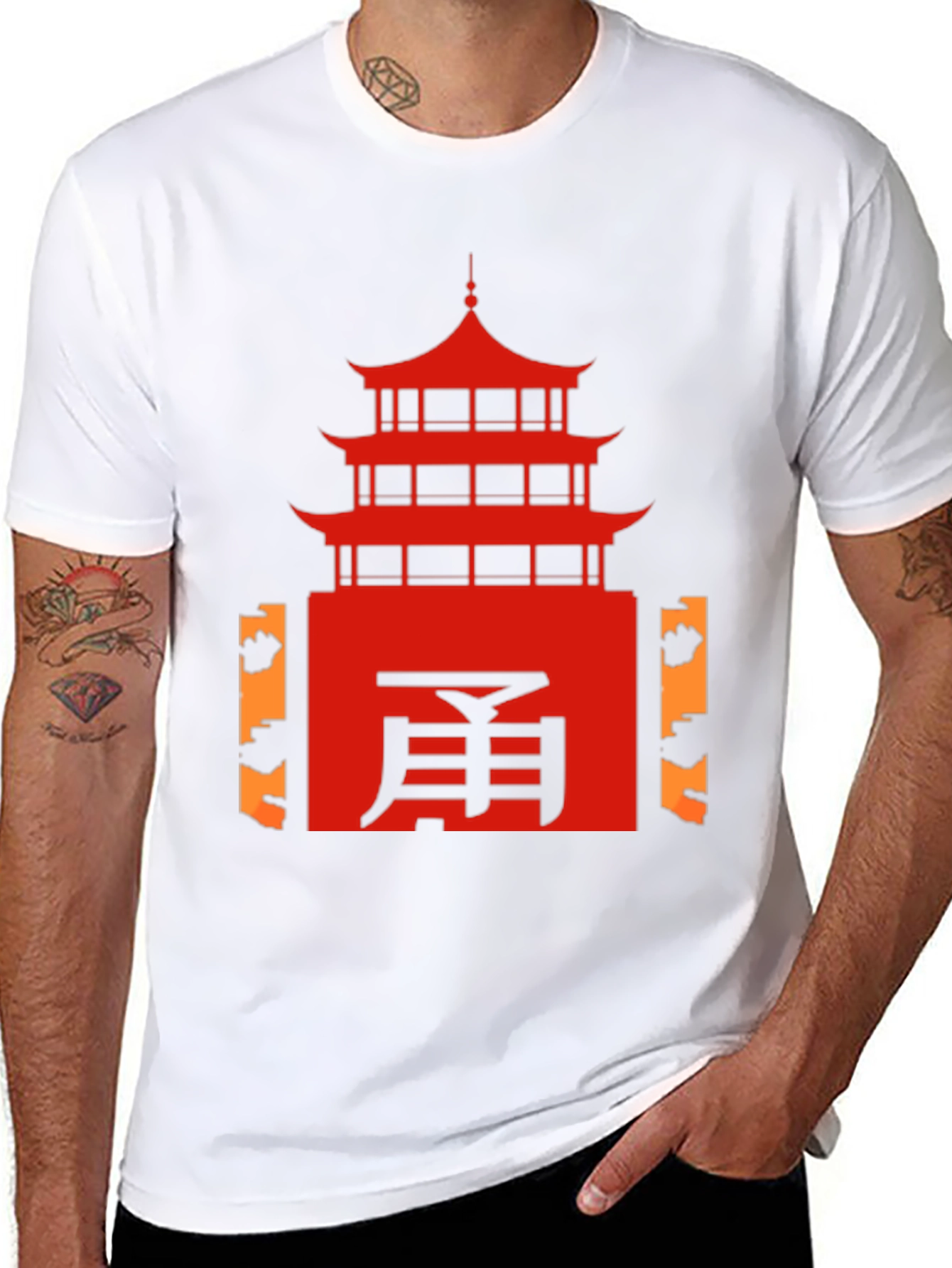 Oriental Temple Graphic Tee - Black