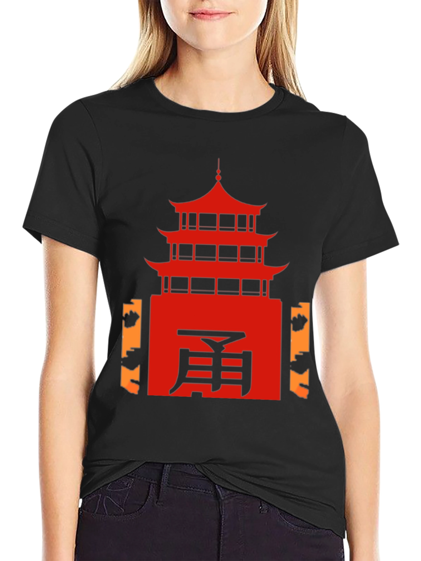Oriental Temple Graphic Tee - Black