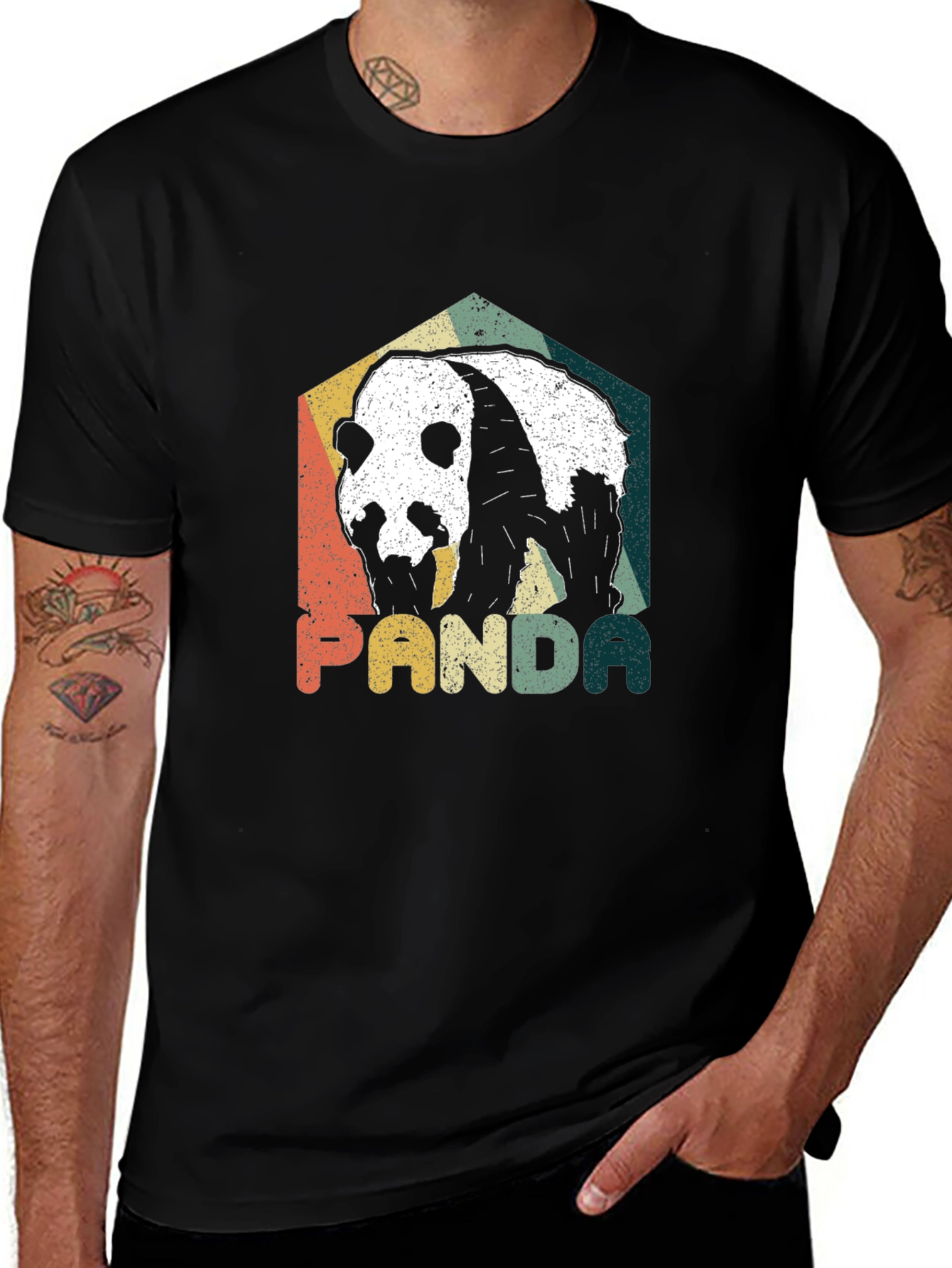 Retro Panda Graphic Tee - Mens Black T-Shirt