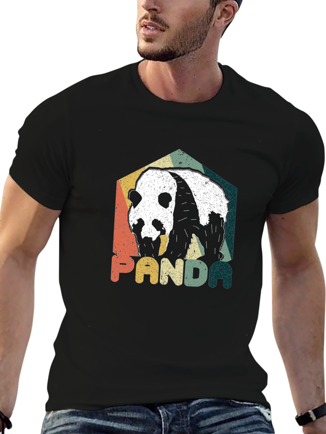 Retro Panda Graphic Tee - Mens Black T-Shirt