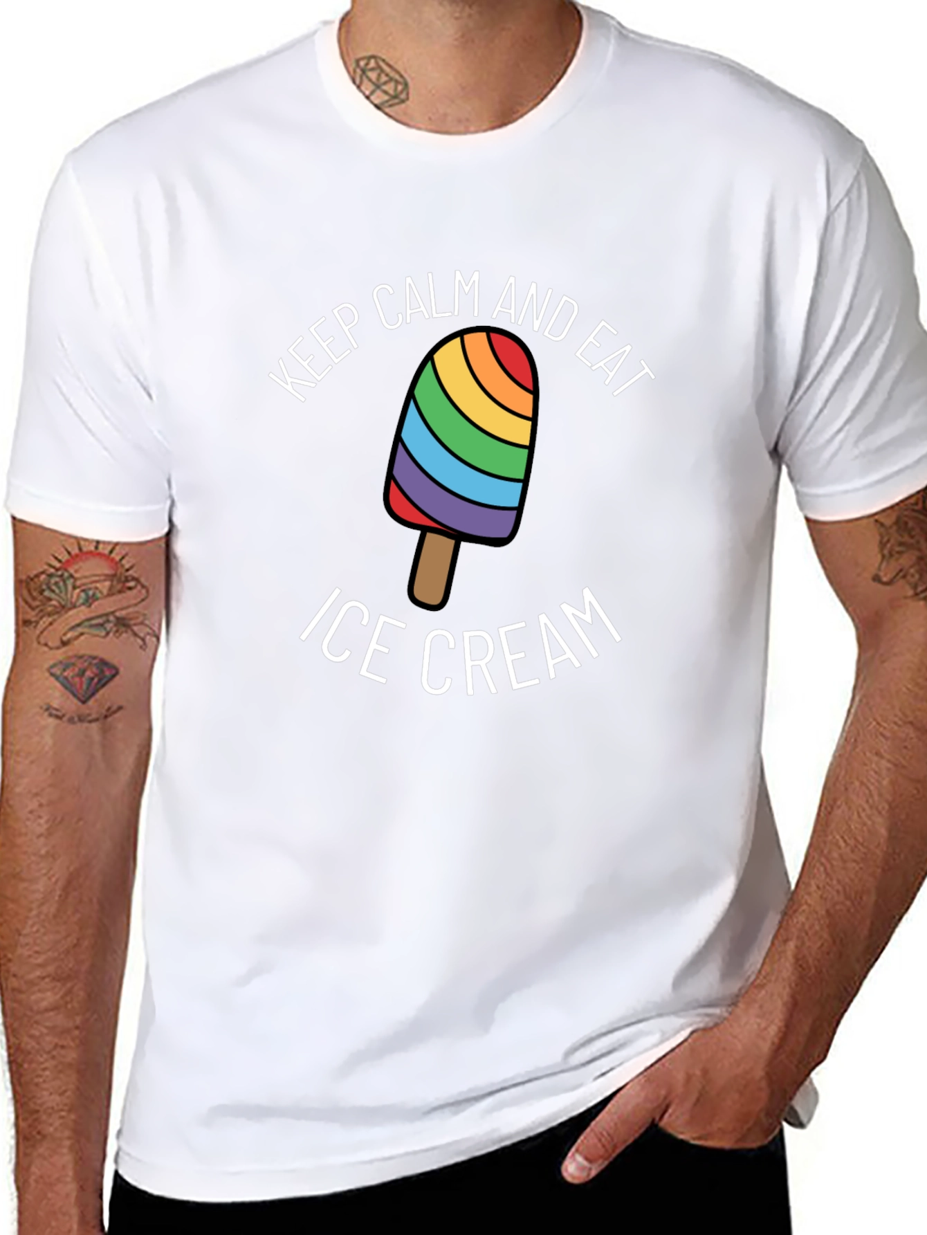 Keep Calm & Eat Ice Cream Rainbow Pride T-Shirt