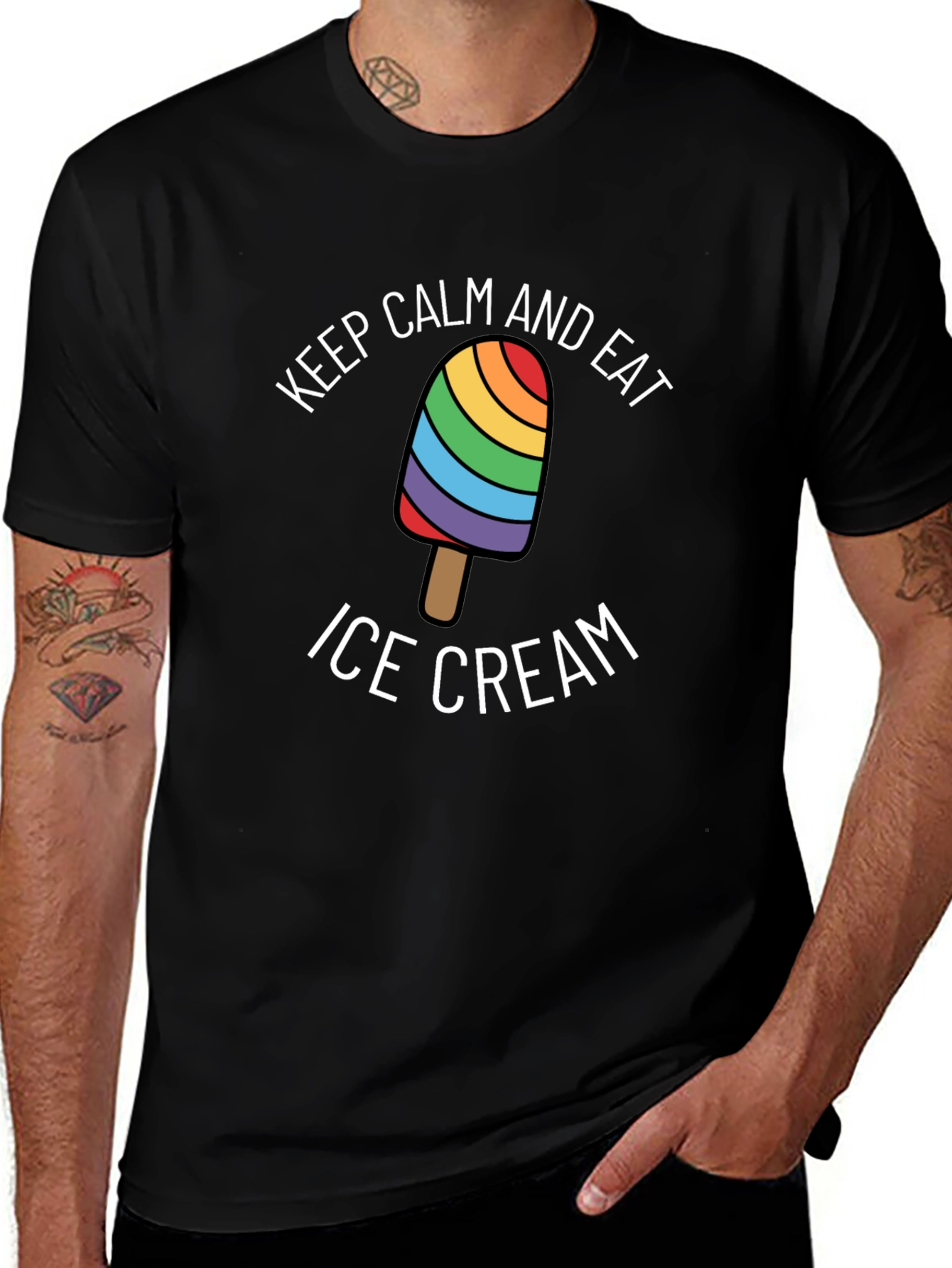 Keep Calm & Eat Ice Cream Rainbow Pride T-Shirt