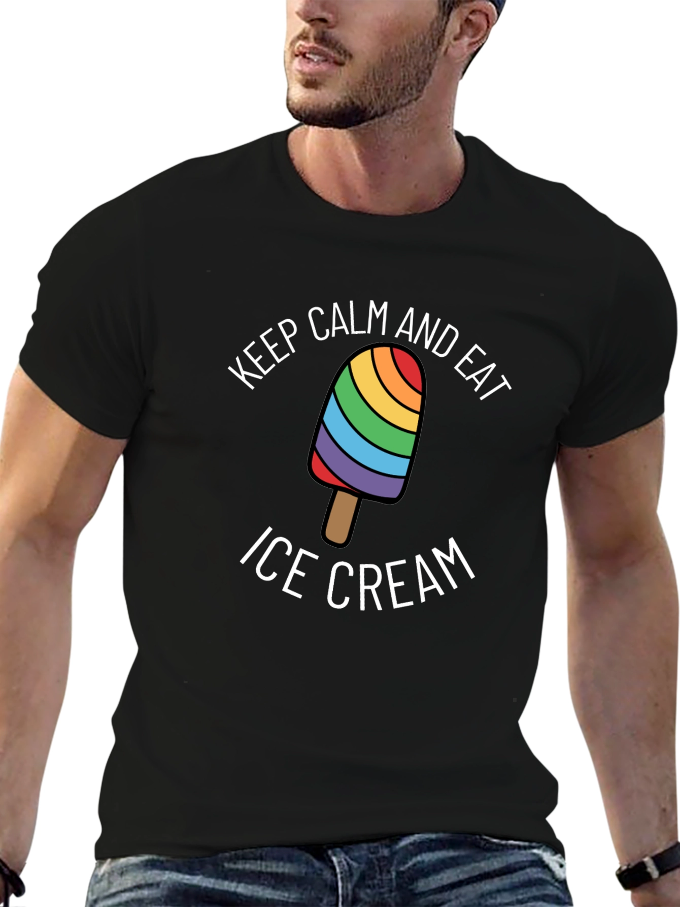 Keep Calm & Eat Ice Cream Rainbow Pride T-Shirt