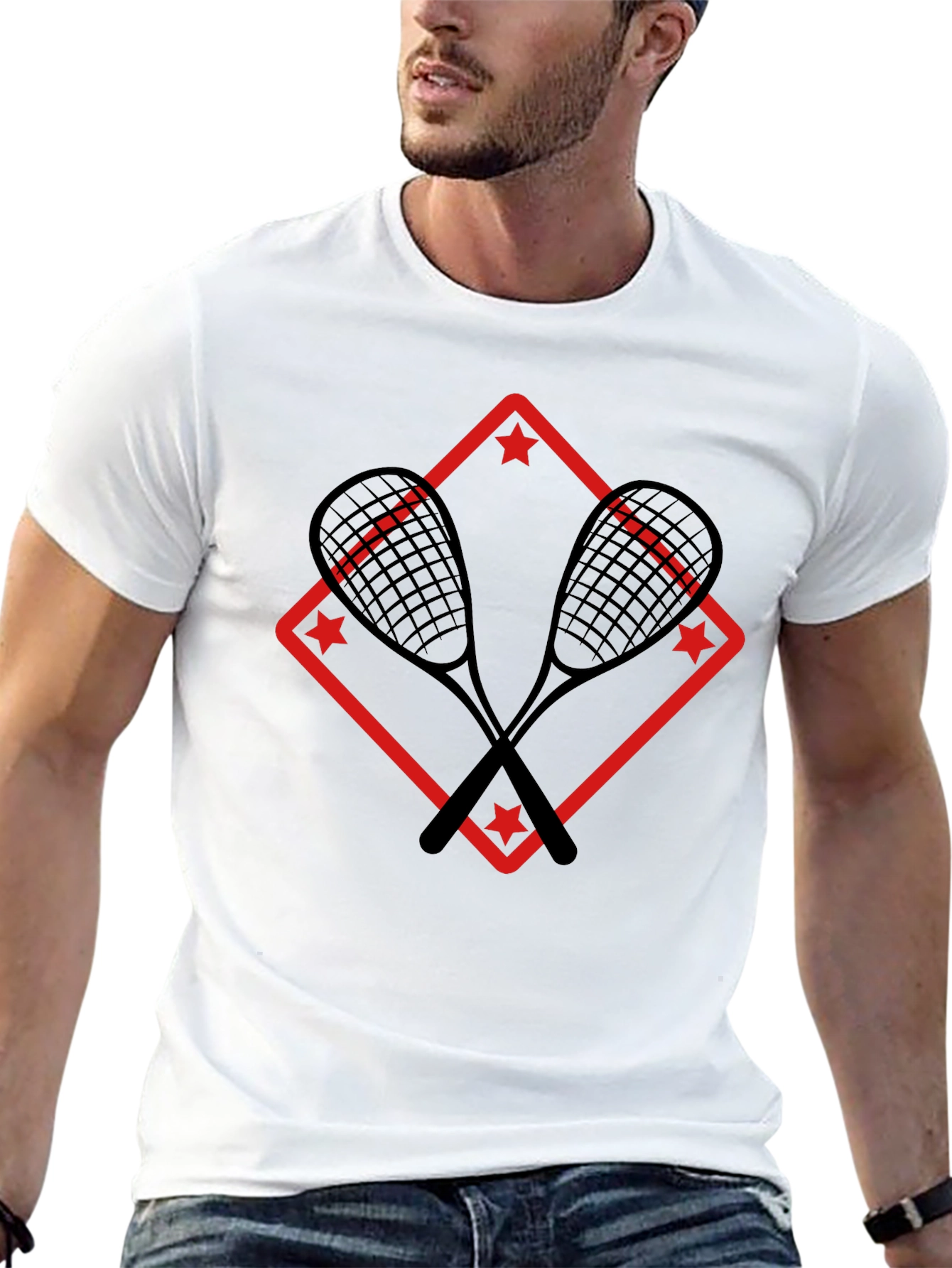 Squash Racket Graphic Tee - Black Cotton T-Shirt