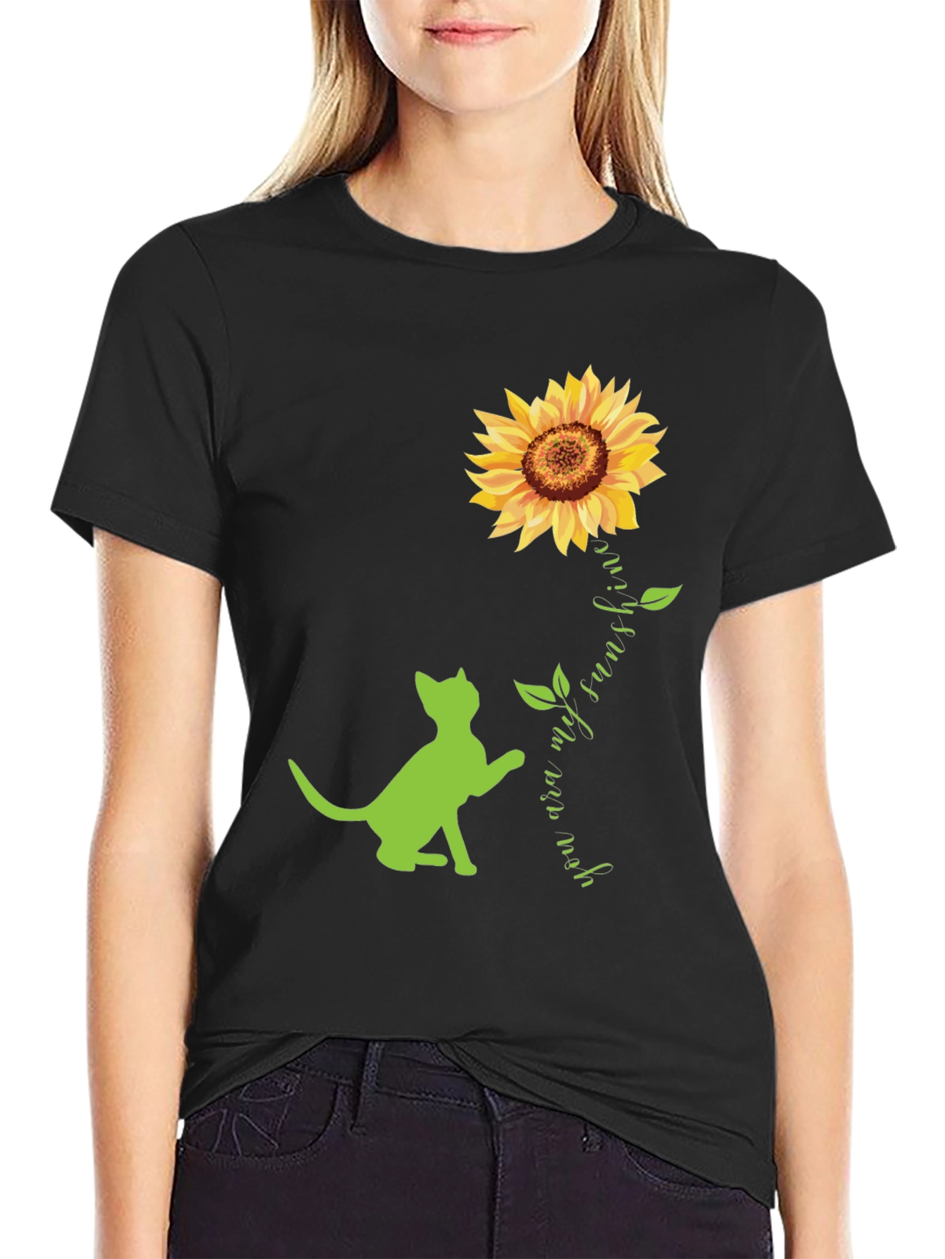 Cat and Sunflower Graphic Tee