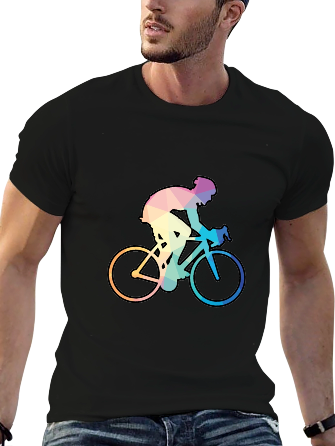 Geometric Cyclist Graphic Tee - Black