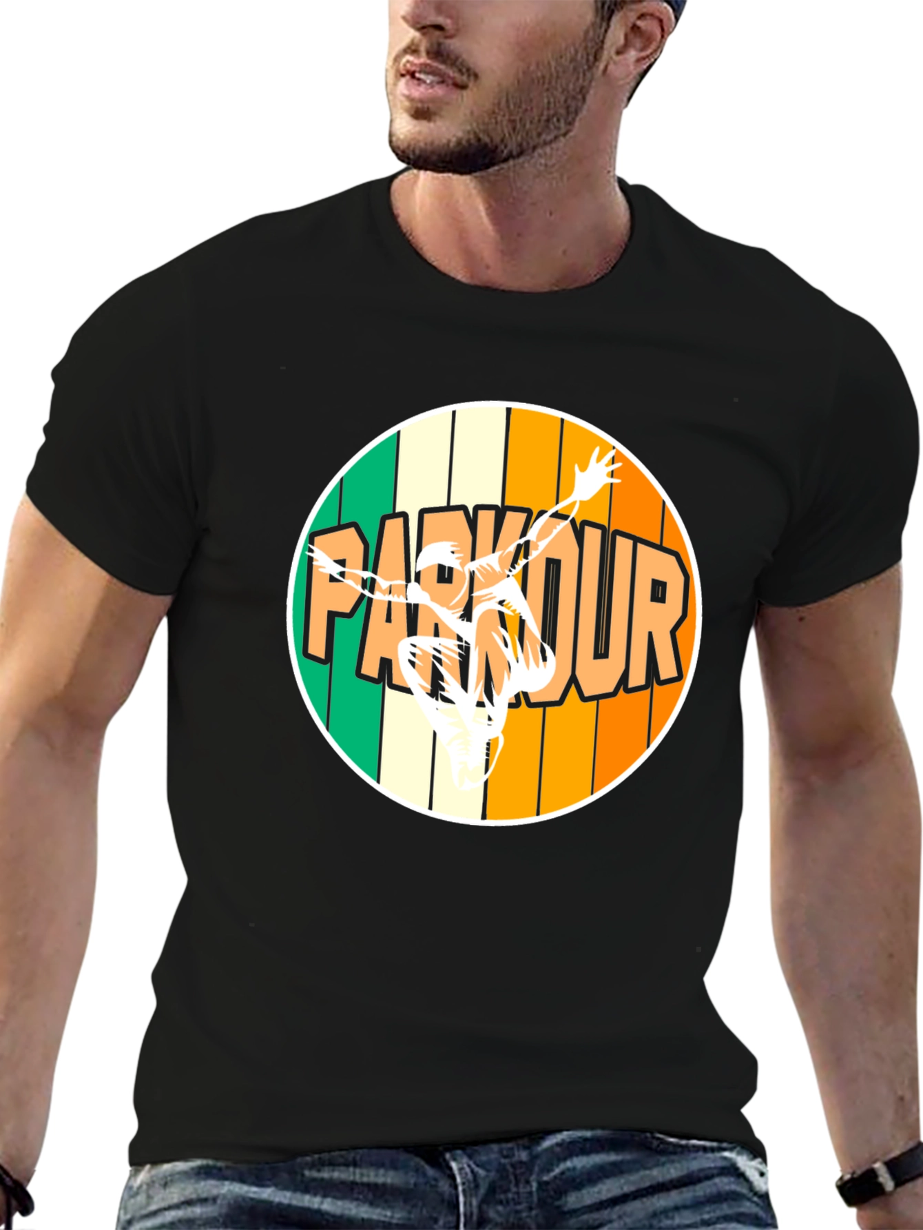 Parkour Circle Graphic T-Shirt - Black Cotton Tee