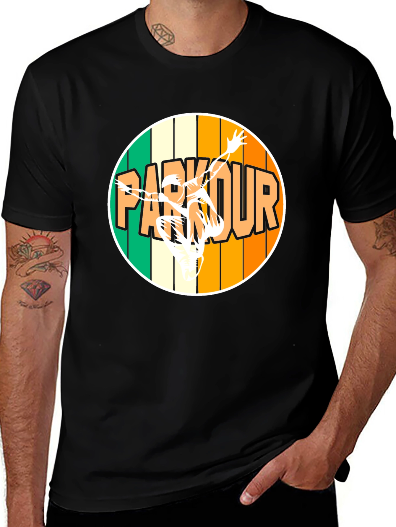 Parkour Circle Graphic T-Shirt - Black Cotton Tee