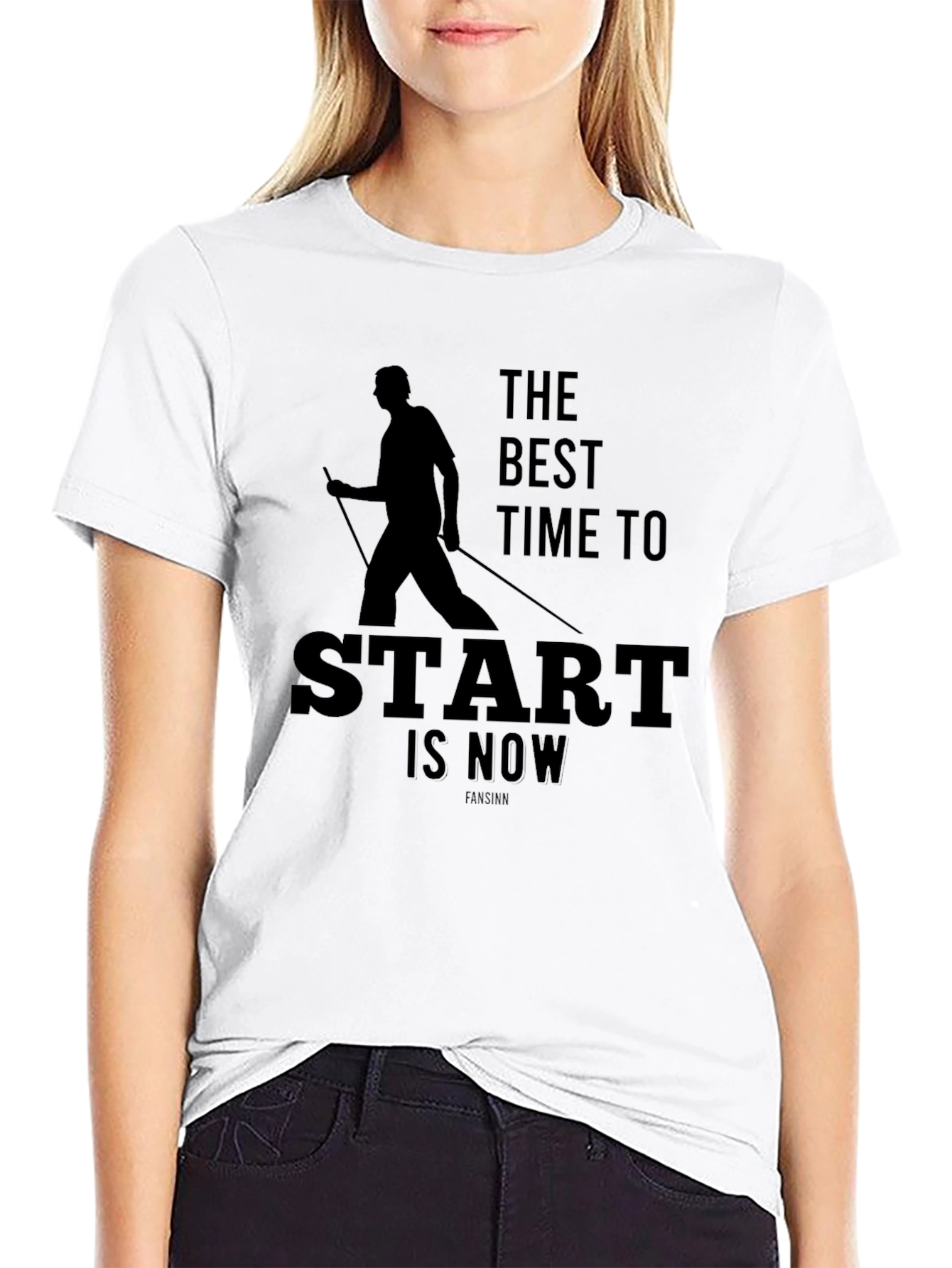 Motivational Black T-Shirt: Start Now Nordic Walker