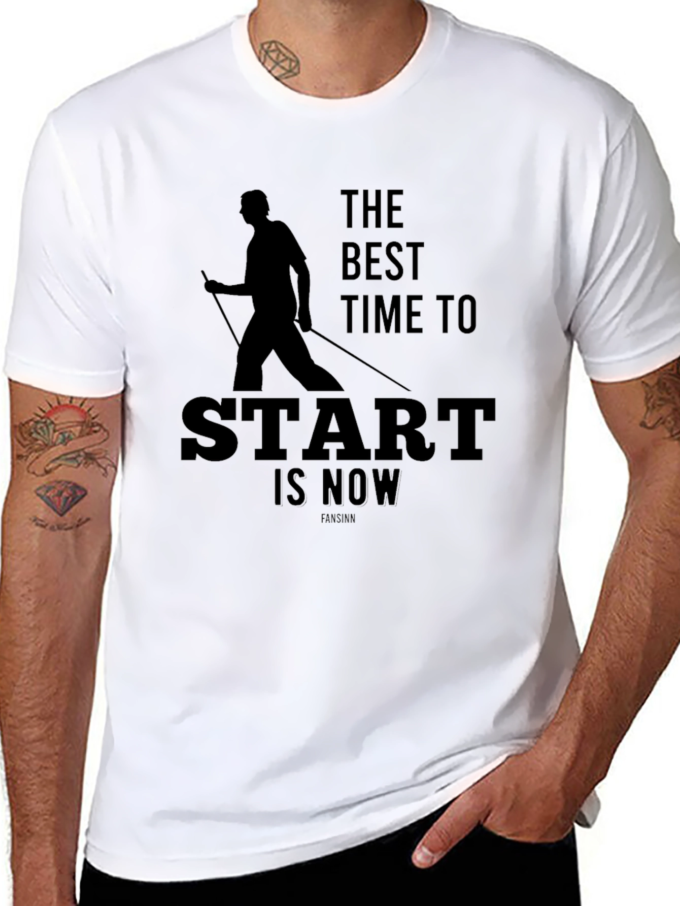 Motivational Black T-Shirt: Start Now Nordic Walker