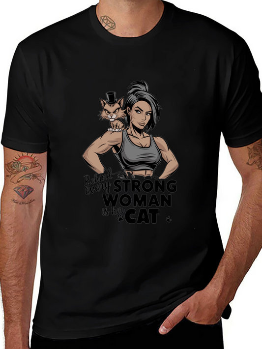 Strong Woman Cat Lover Graphic Tee